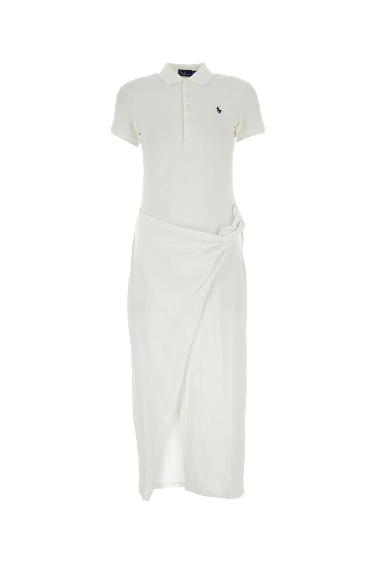 White Stretch Piquet Polo Dress