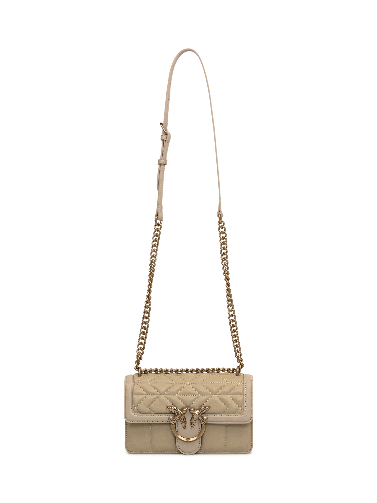 Shop Pinko Love One Mini Bag In Beige Grigio