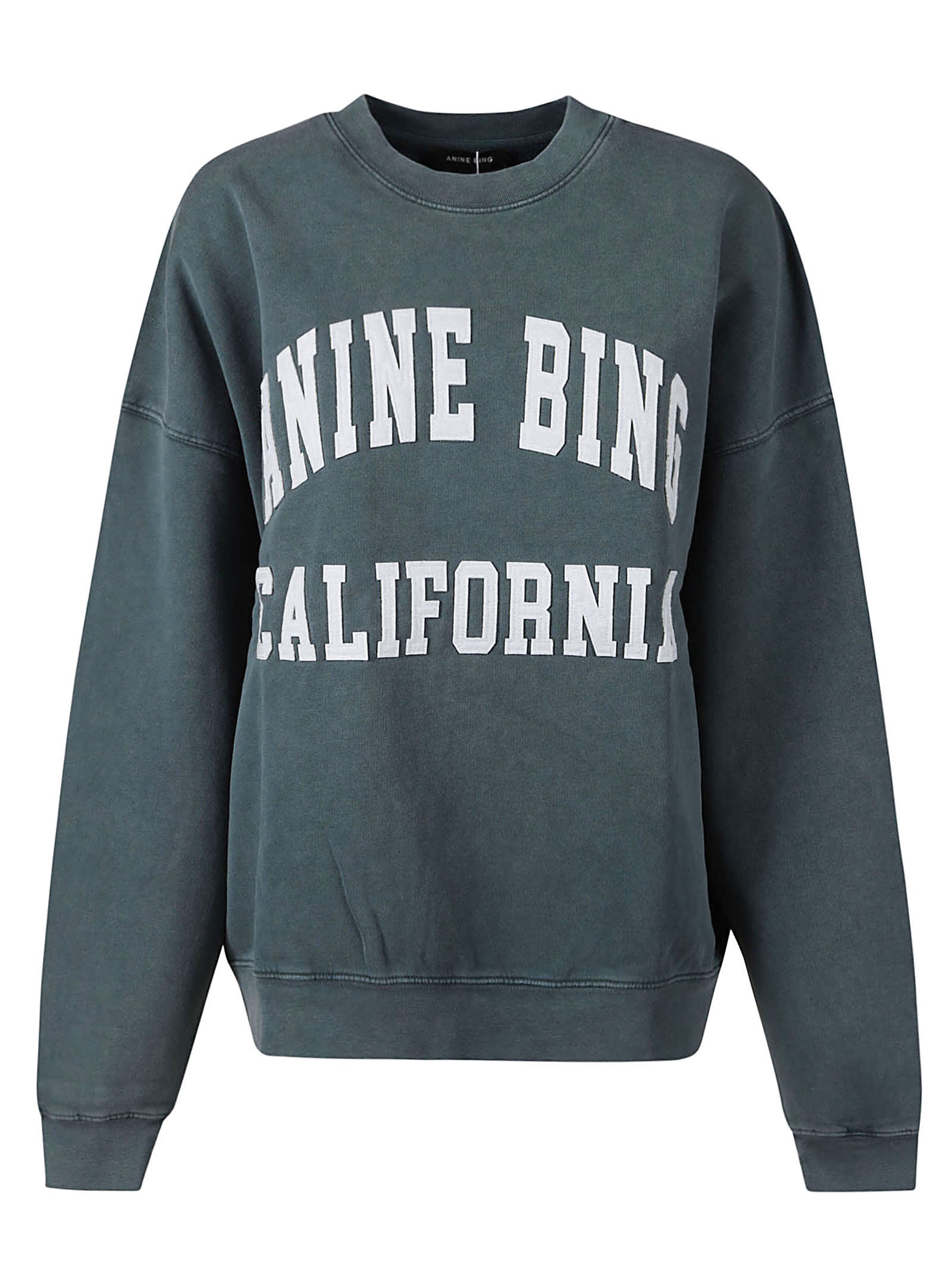 Shop Anine Bing Rib Trim Logo Print Sweatshirt In Green
