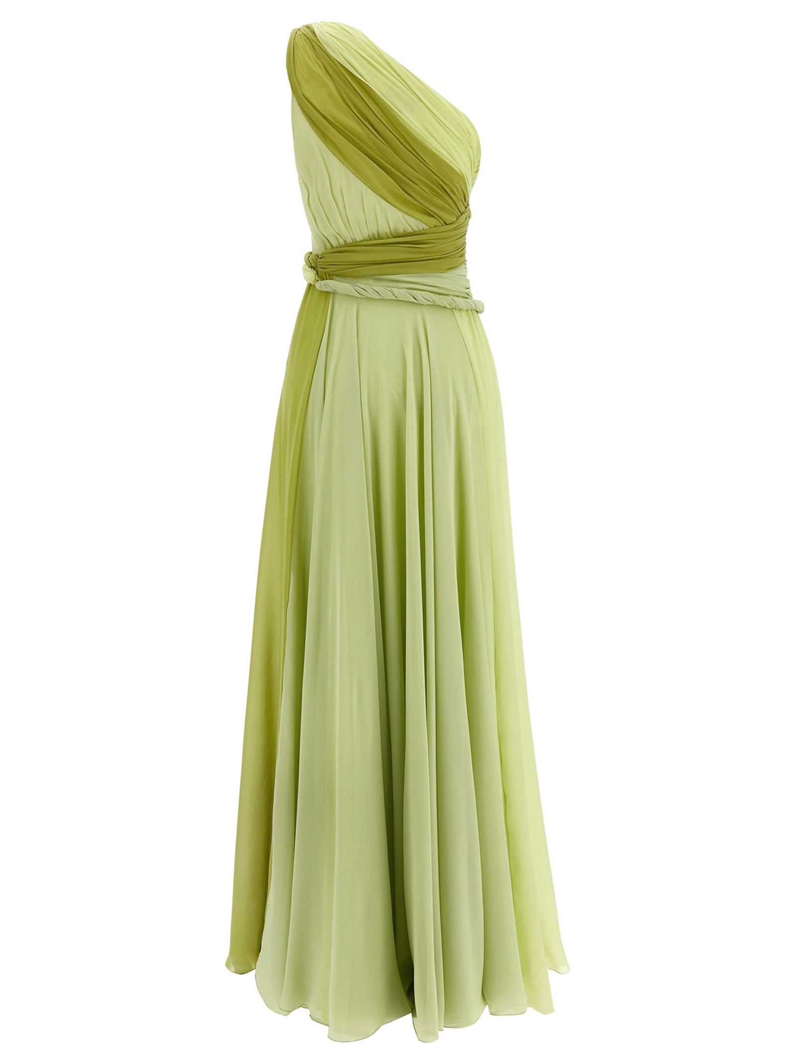 Giambattista Valli One-shoulder Silk Maxi Dress With Torch Detail In Green