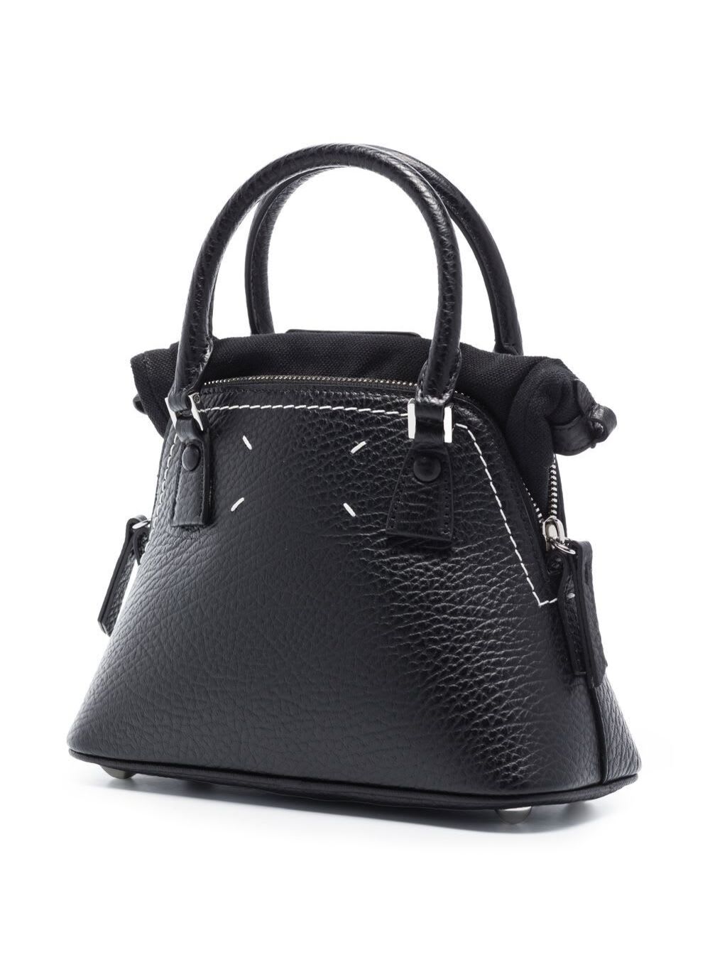 Shop Maison Margiela 5ac Micro Black Shoulder Bag With Logo Label In Grainy Leather Woman