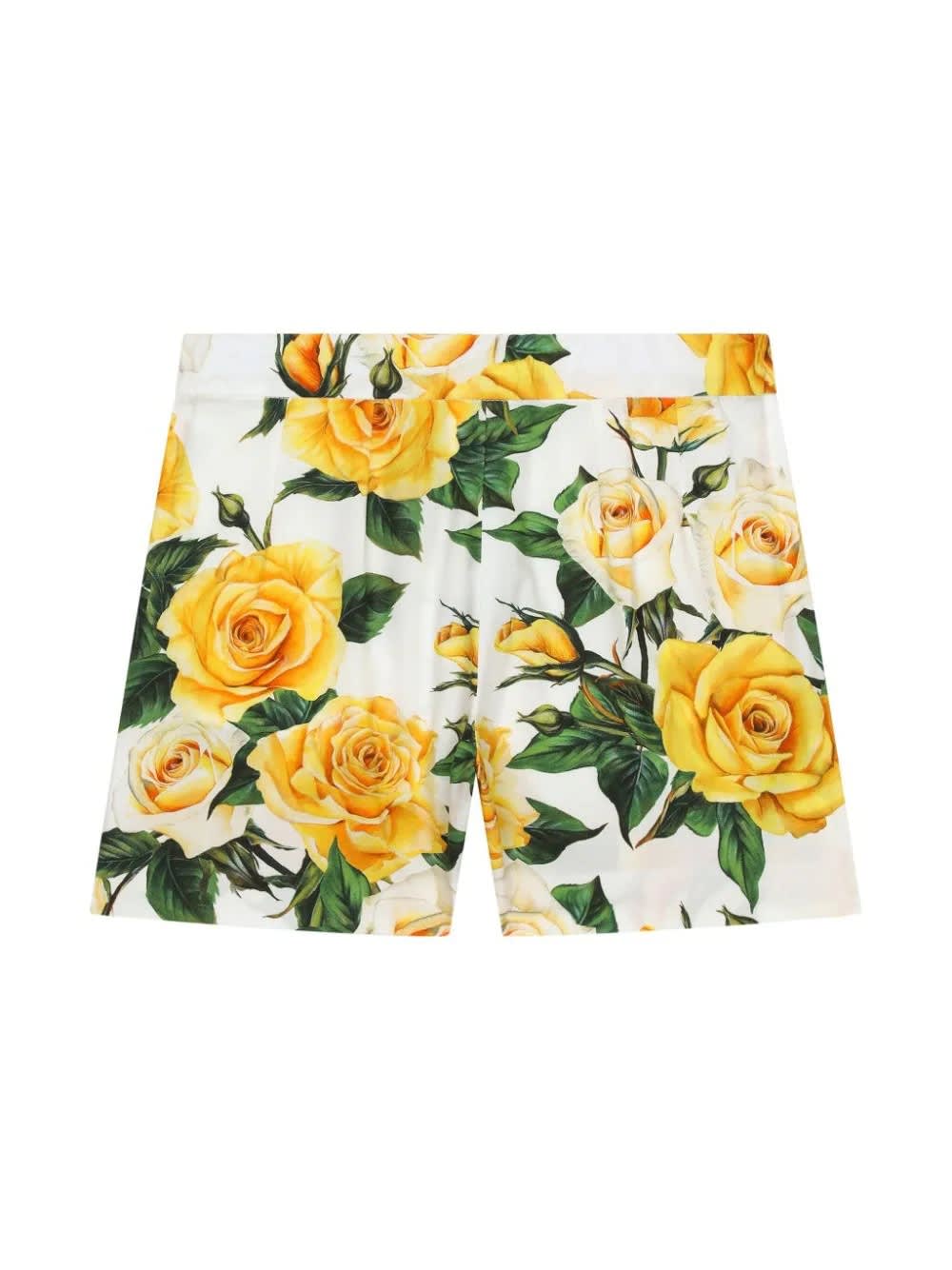 Shop Dolce & Gabbana White Shorts With Yellow Rose Print