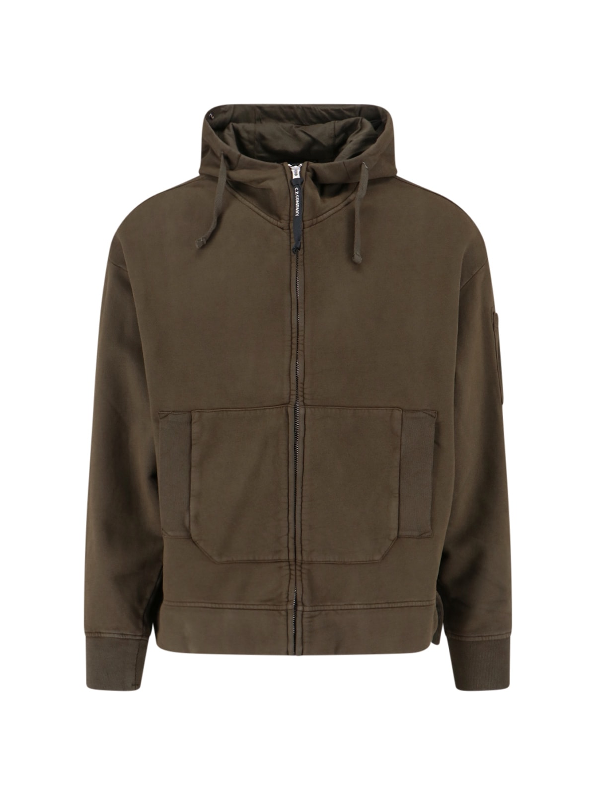 C.p. Company Men Sweatshirts Hooded Open In Brushed Emerized Diagonal Fleece In Green