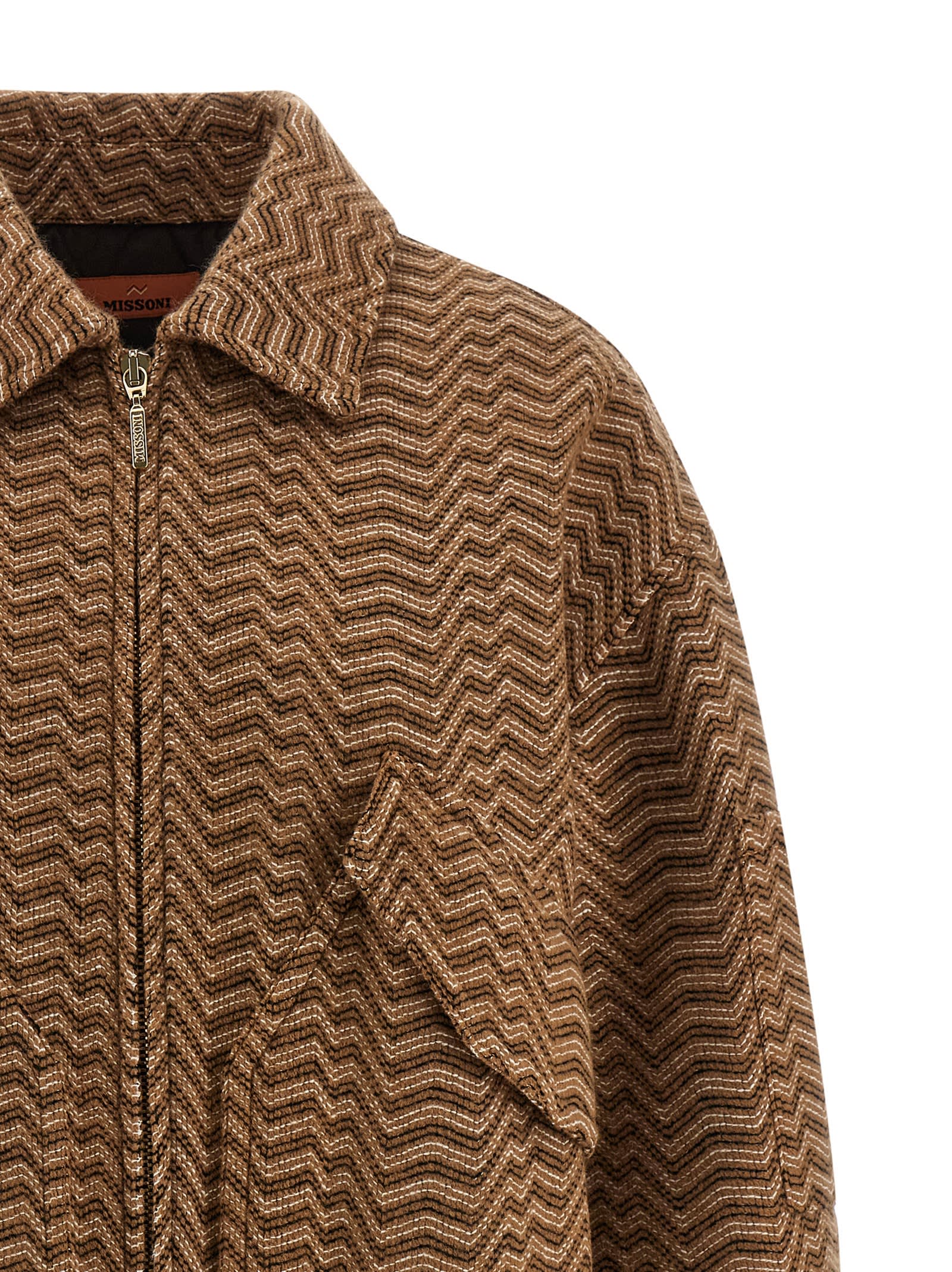 Missoni Chevron Pattern Bomber Jacket Puffer Jackets Beige In Brown