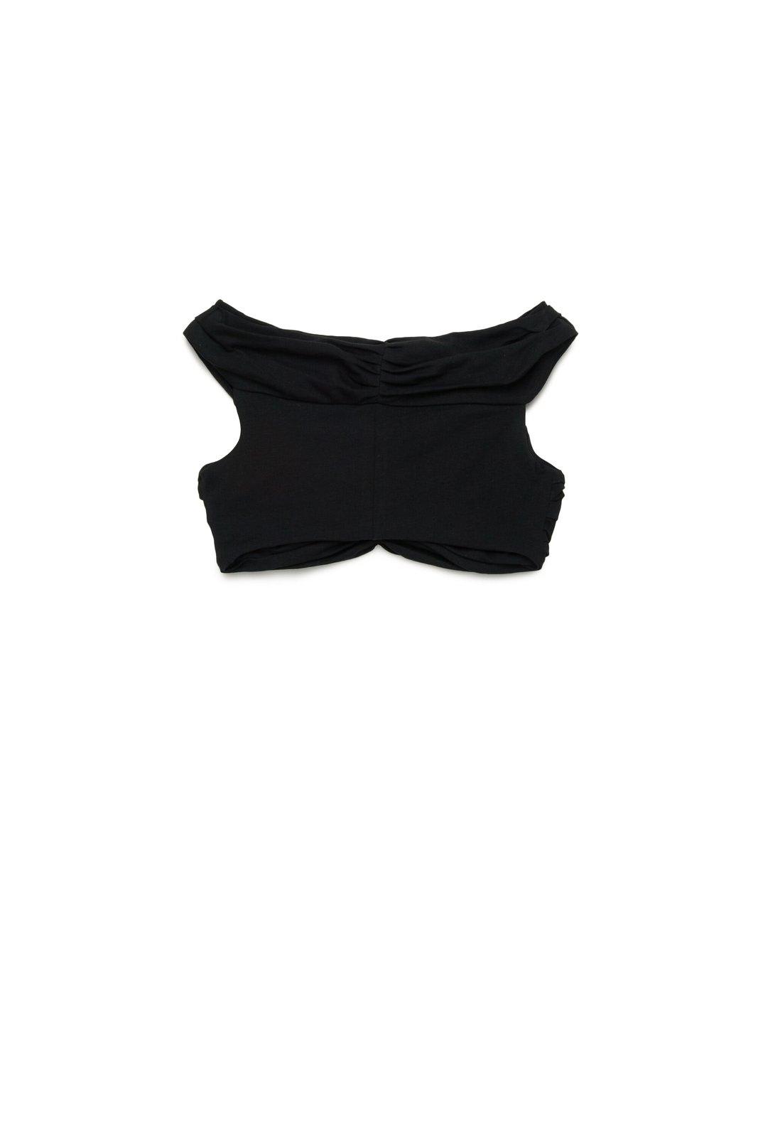 Shop Dsquared2 Asymmetric-neck Ruched Cropped Top In Nero