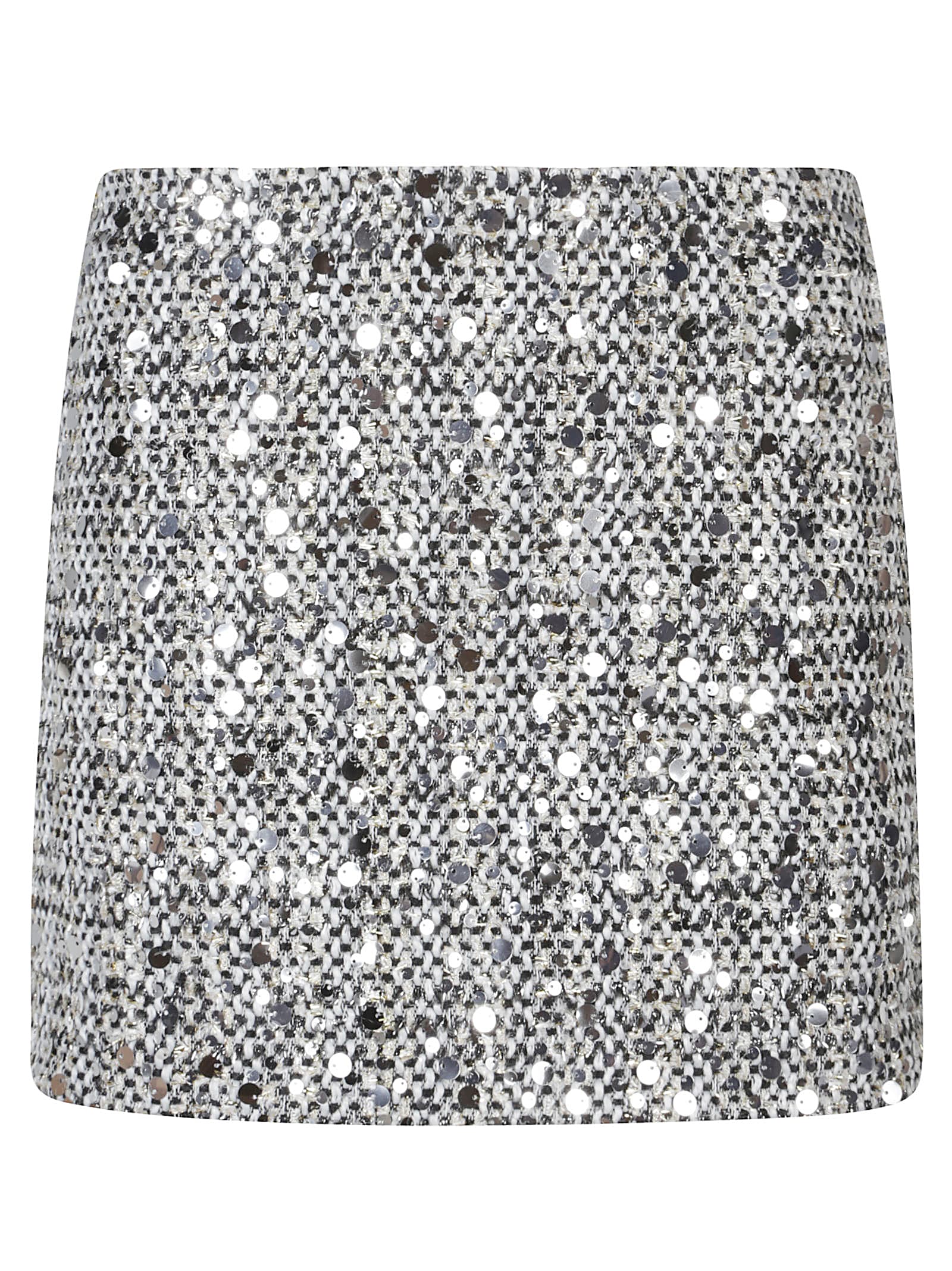 Ermanno Firenze Sequin-embellished Tweed Mini Skirt In Silver