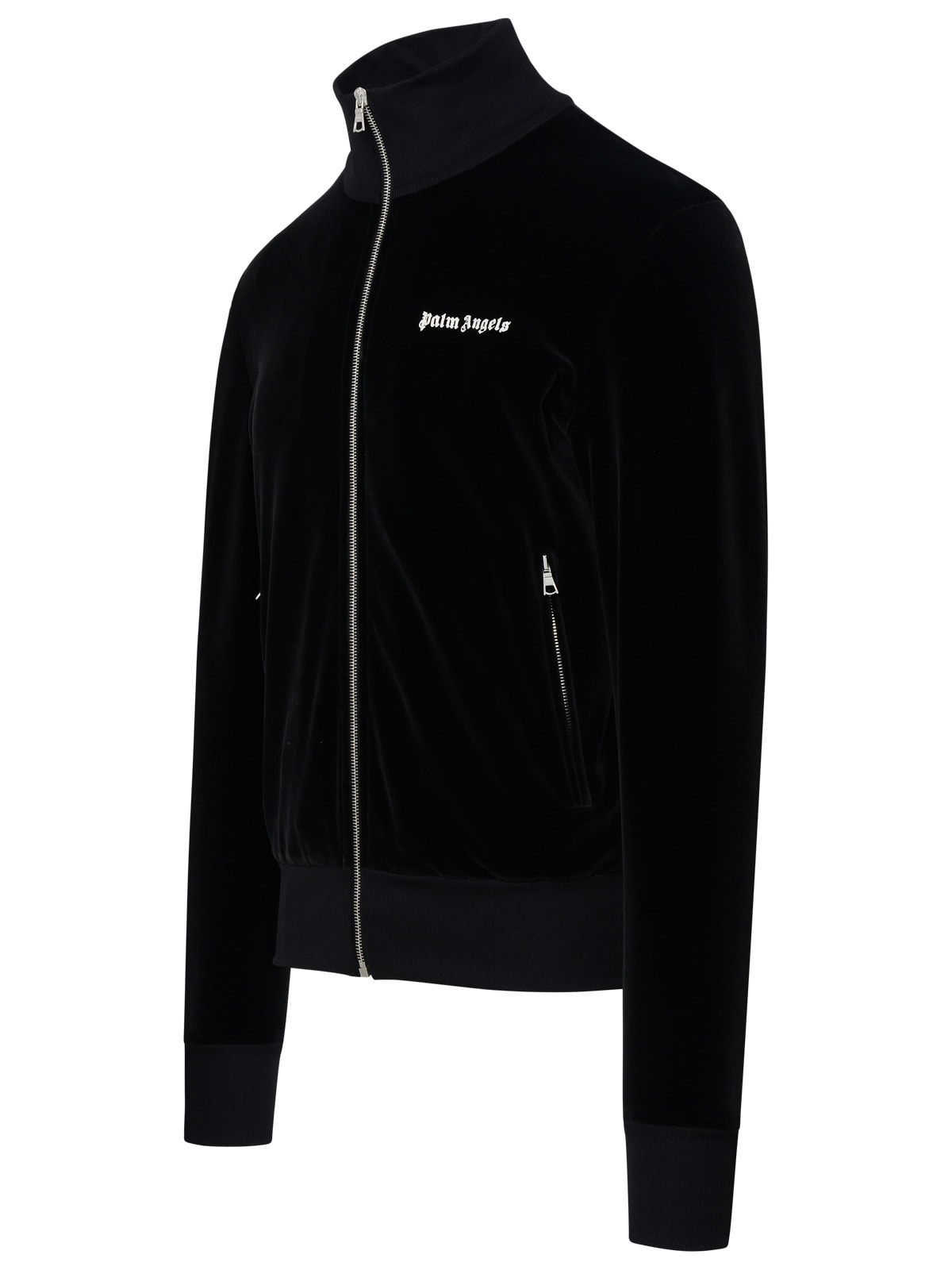 Shop Palm Angels Black Cotton Blend Track Velvet Sweatshirt In Nero/bianco