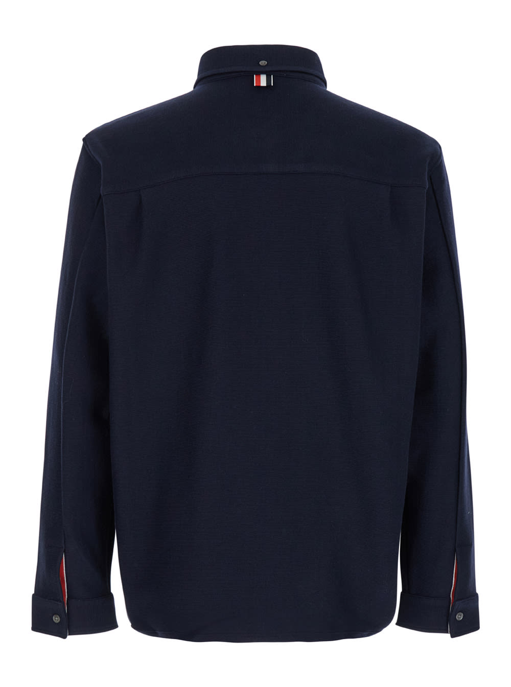 Shop Thom Browne Blue Overshirt With Button Down Collar And Rwb Stripe In Cotton Man