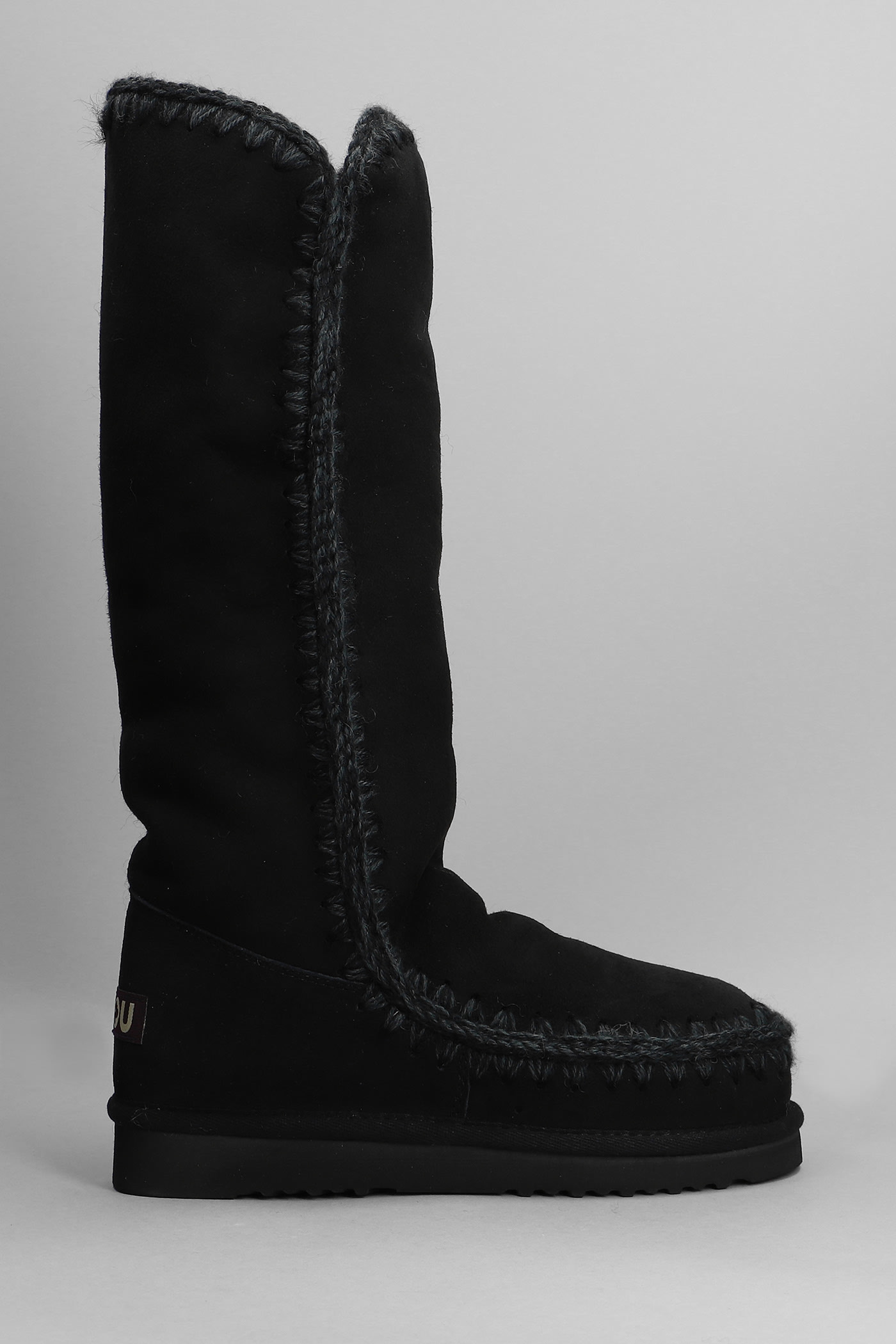 Shop Mou Eskimo 40 Low Heels Boots In Black Suede