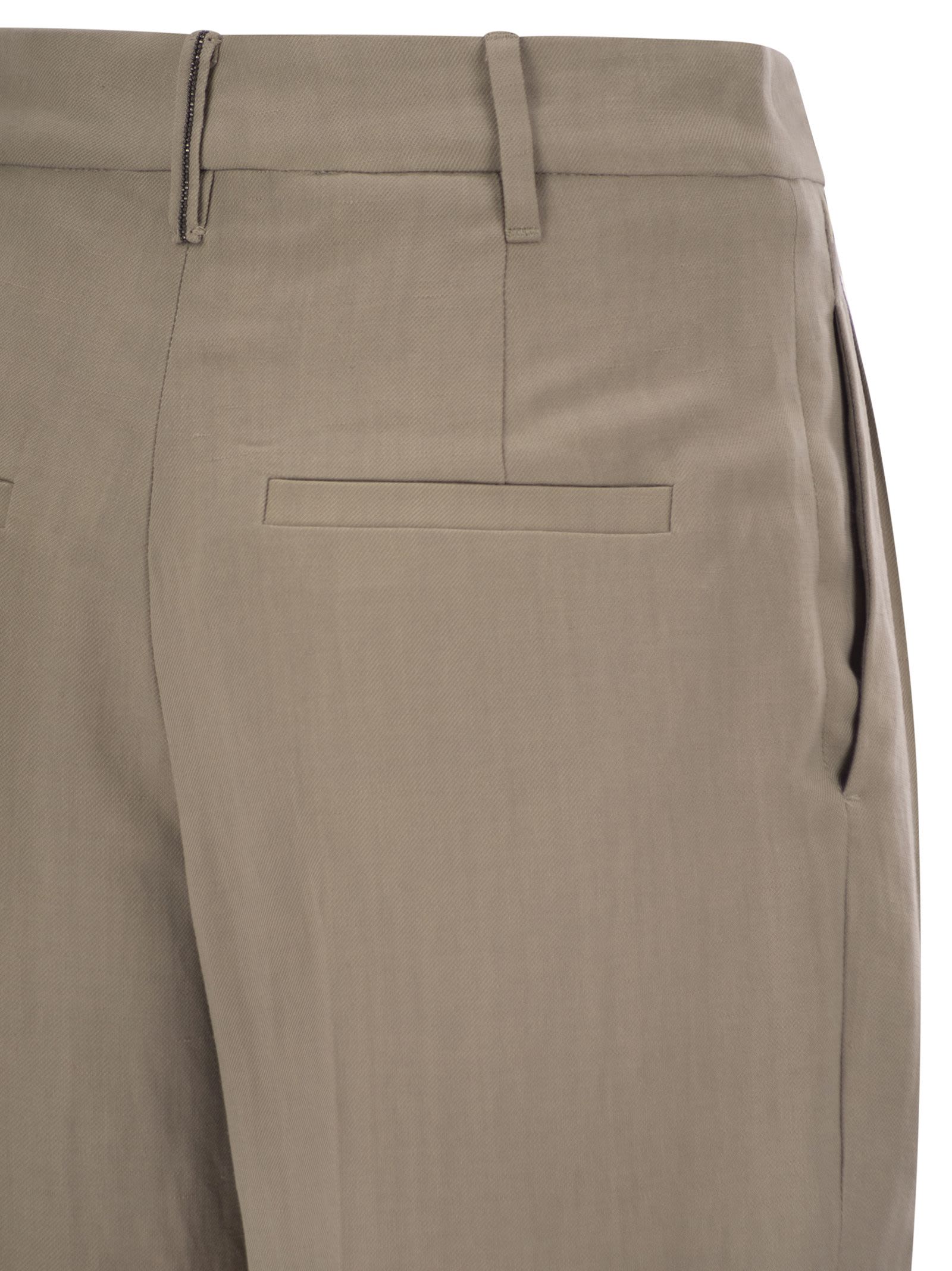 BRUNELLO CUCINELLI SLOUCHY TROUSERS IN VISCOSE AND LINEN FLUID TWILL WITH MONILINE