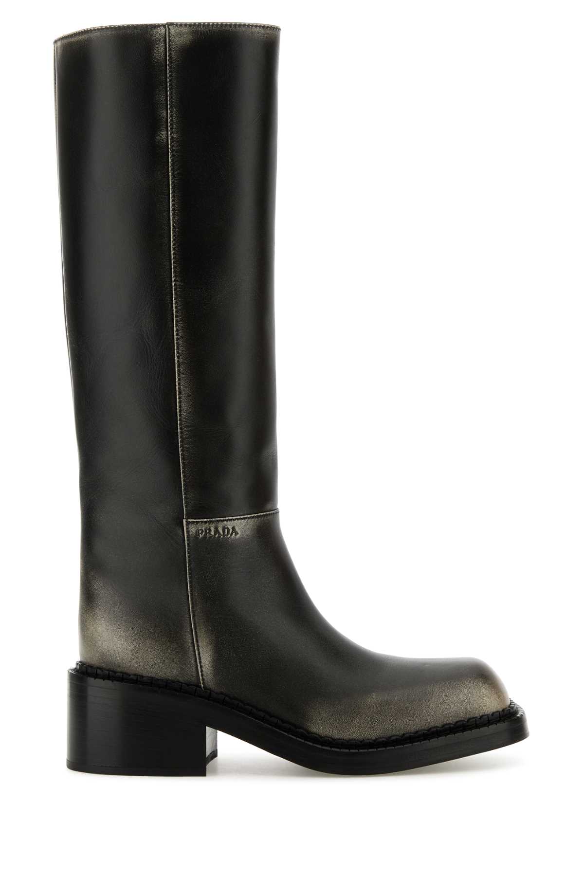 Shop Prada Black Leather Boots In Nero