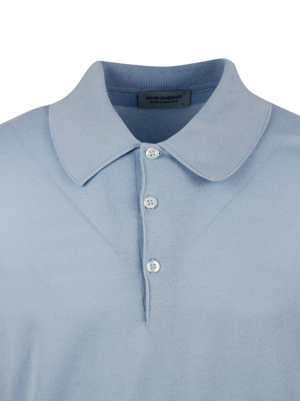 Shop John Smedley Short-sleeved Polo Shirt In Extra-fine Cotton Thread With Three Buttons In Light Blu