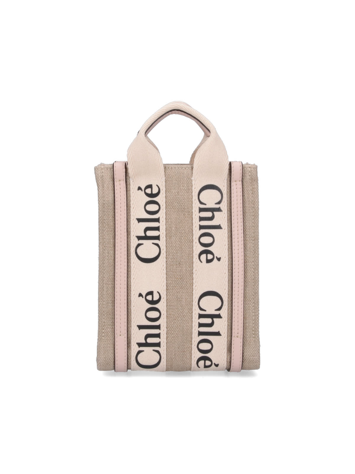 Shop Chloé Woody North South Mini Bag In Beige