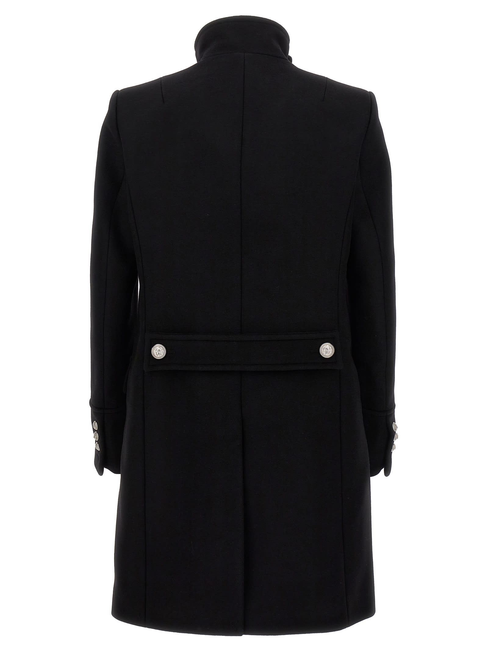 Shop Balmain Officier Wool Coat In Black