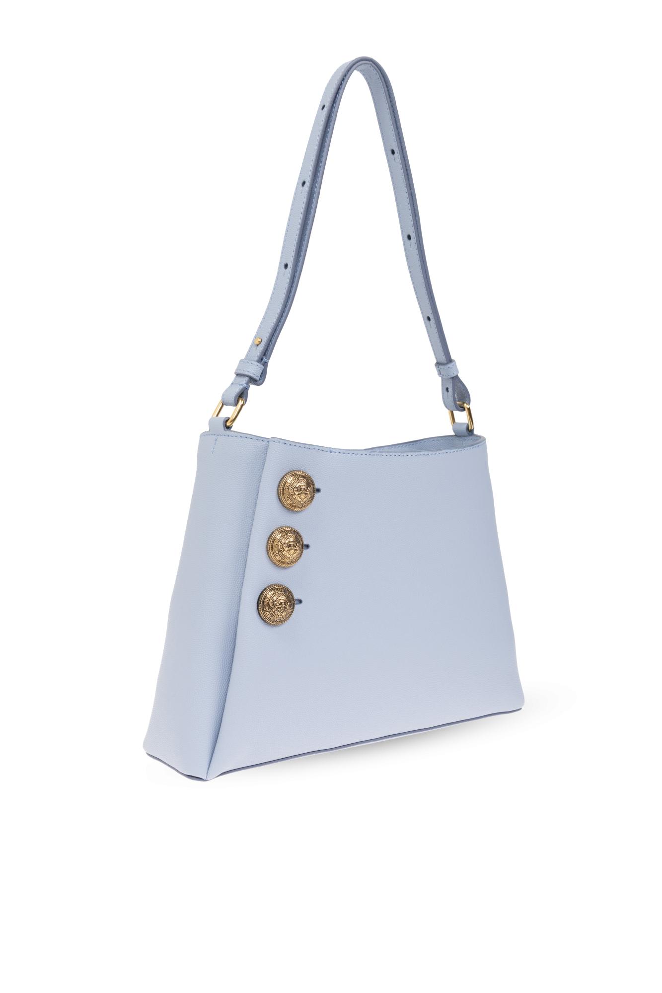 Shop Balmain Embleme Shoulder Bag In Azzurro