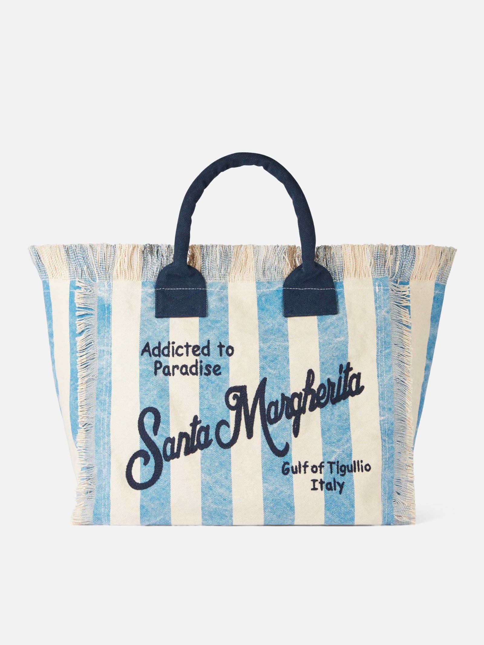 Mc2 Saint Barth Vanity Canvas Shoulder Bag With Santa Margherita Print In Blue
