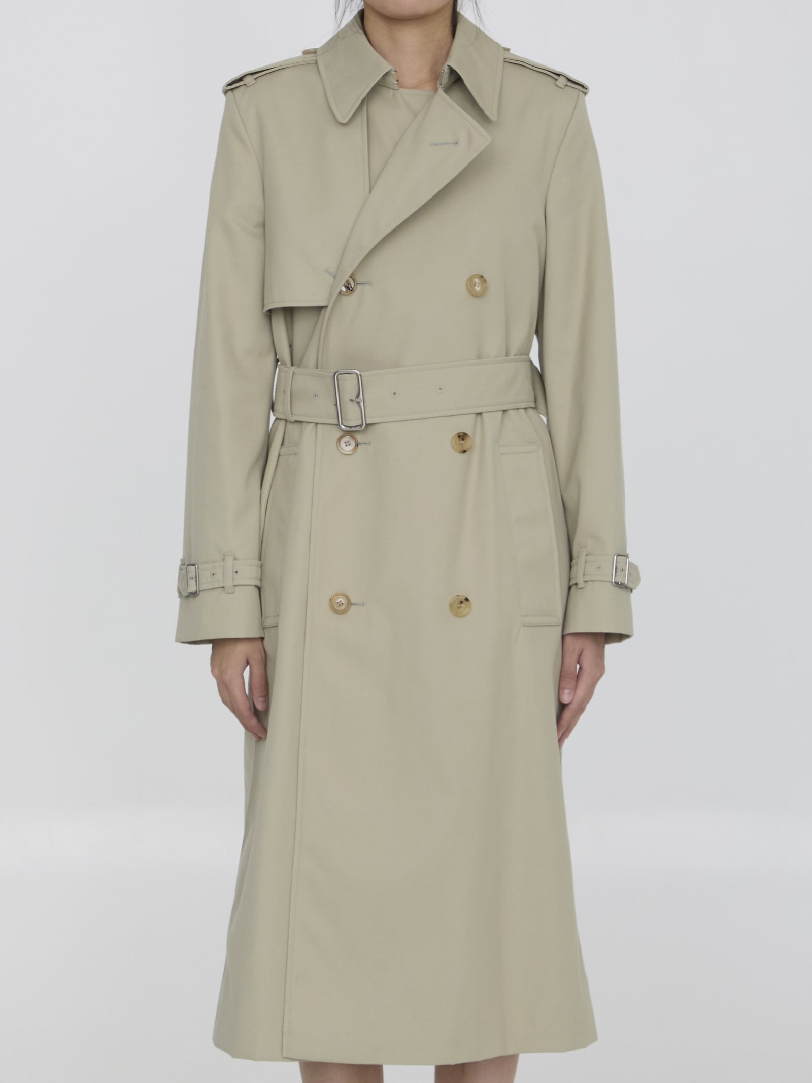 Shop Burberry Trench Coat In Cotton Blend In Grey