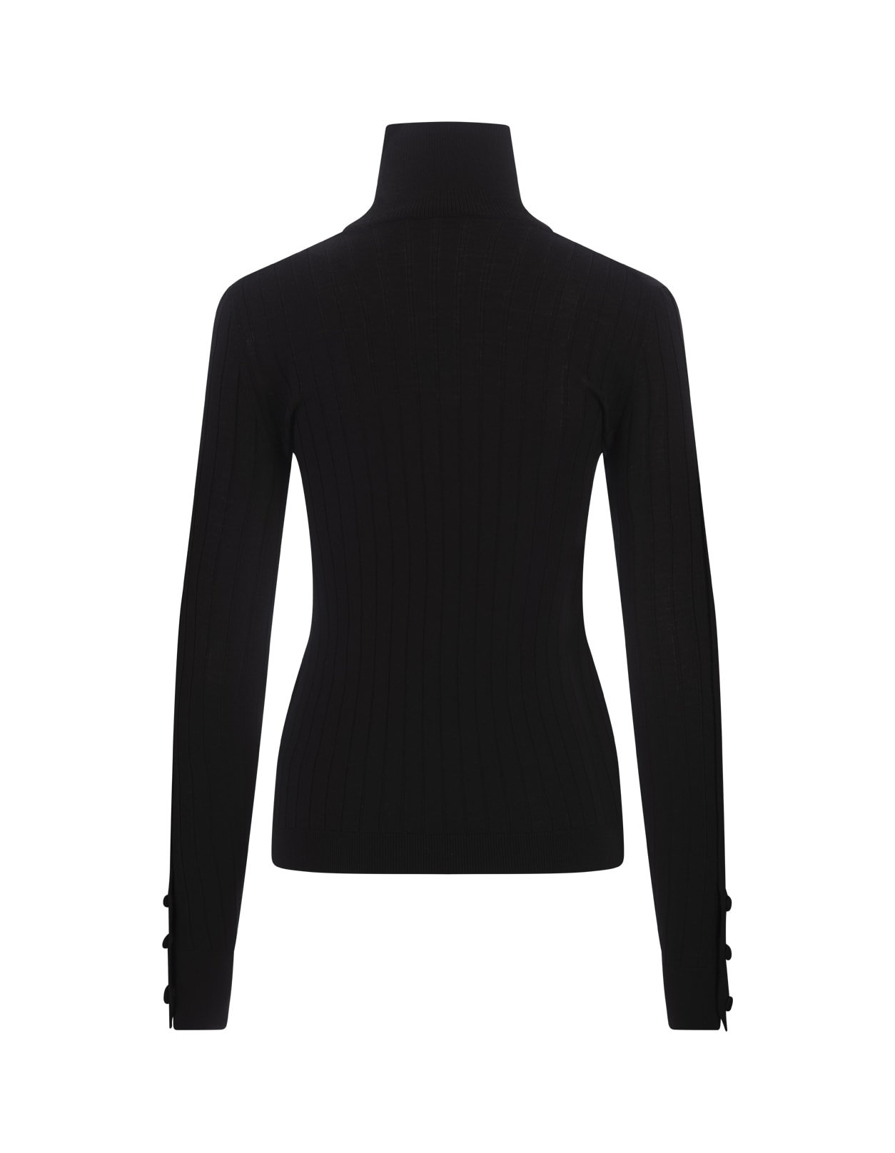 Shop Moncler Black Ribbed Turtleneck In Wool And Cashmere