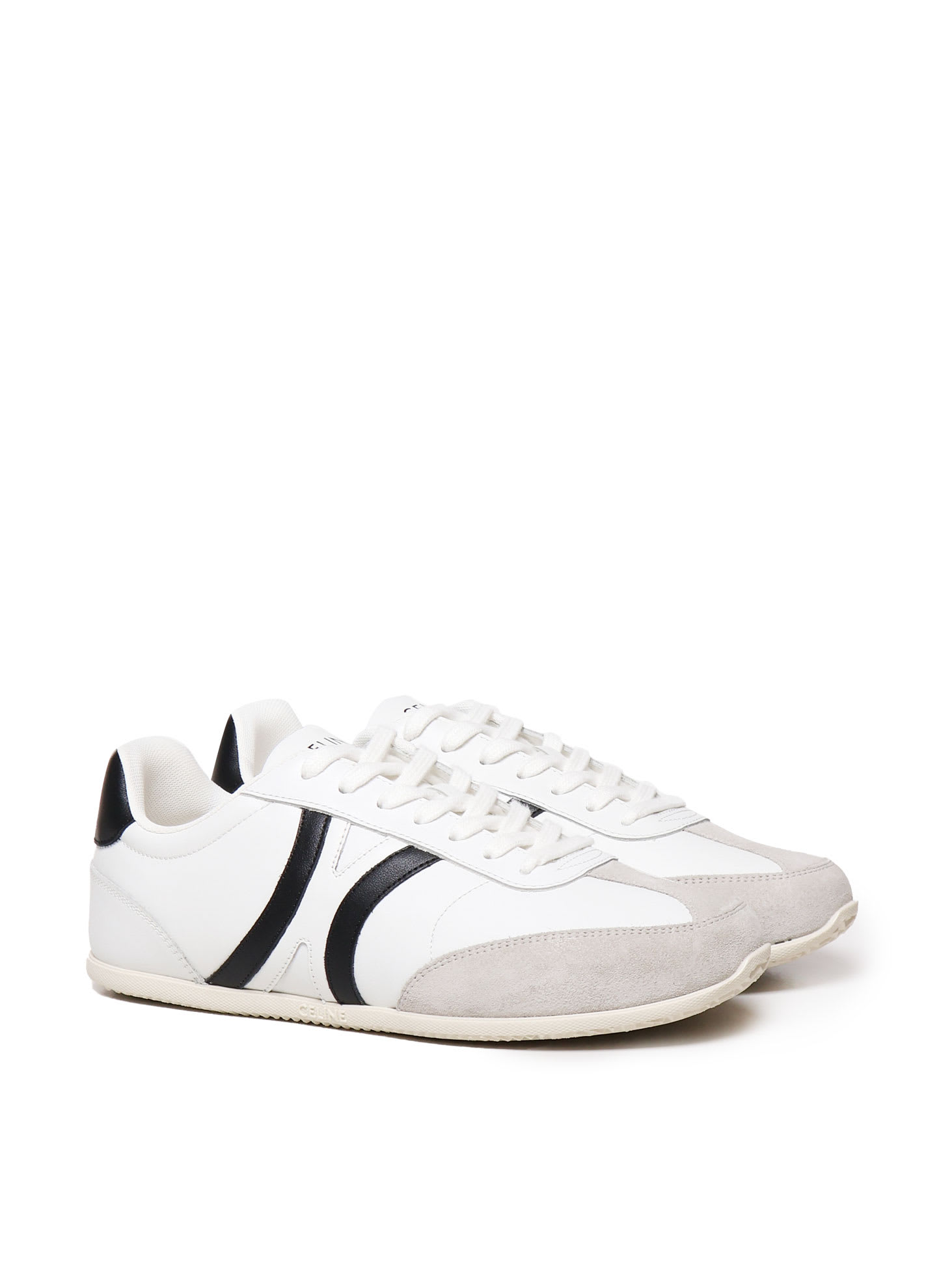 Celine White Calfskin Sneakers With Suede Inserts For Men In White