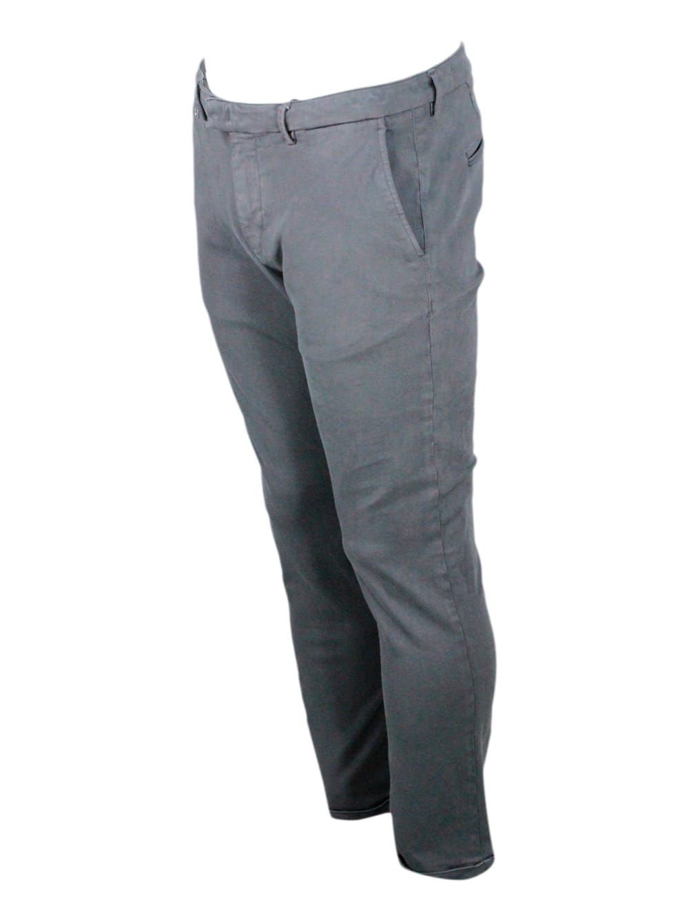 Shop Sartoria Tramarossa Luis Trousers With Chino Pockets In Stretch Elastic Cotton With Tone-on-tone Sartorial Stitching And In Grey Steel