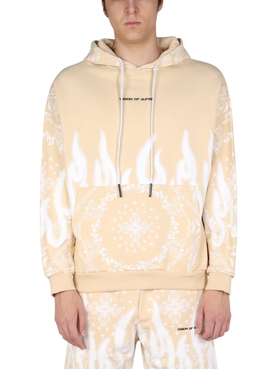 Shop Vision Of Super Sweatshirt With Paisley Pattern In Beige
