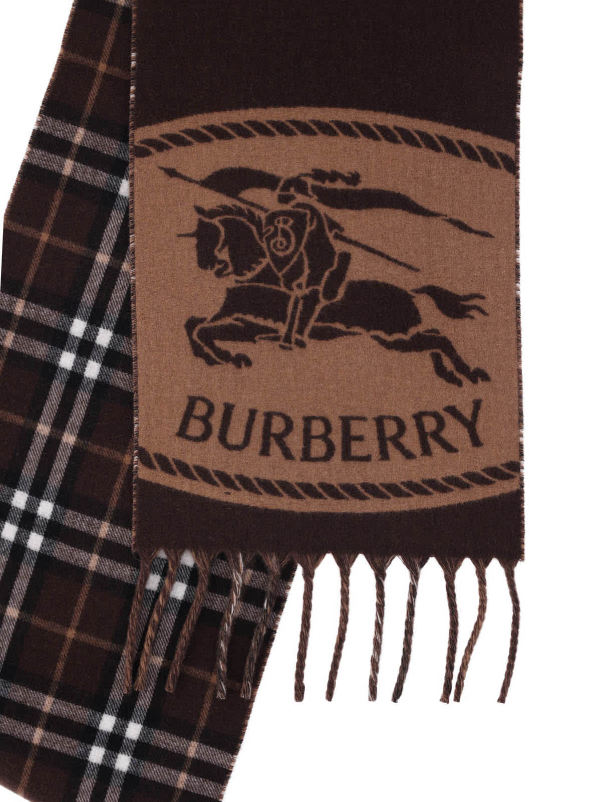 Burberry Reversible Cashmere Scarf With Check Pattern In Brown