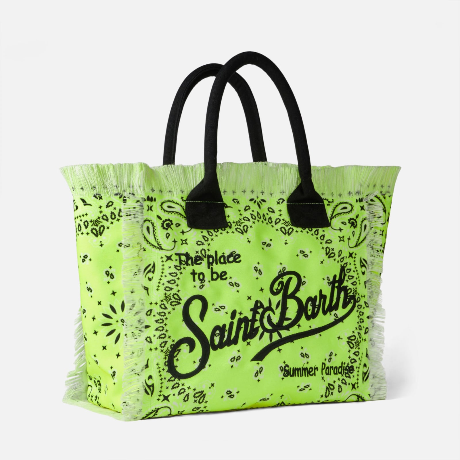 Shop Mc2 Saint Barth Vanity Fluo Yellow Shoulder Bag With Bandanna Print