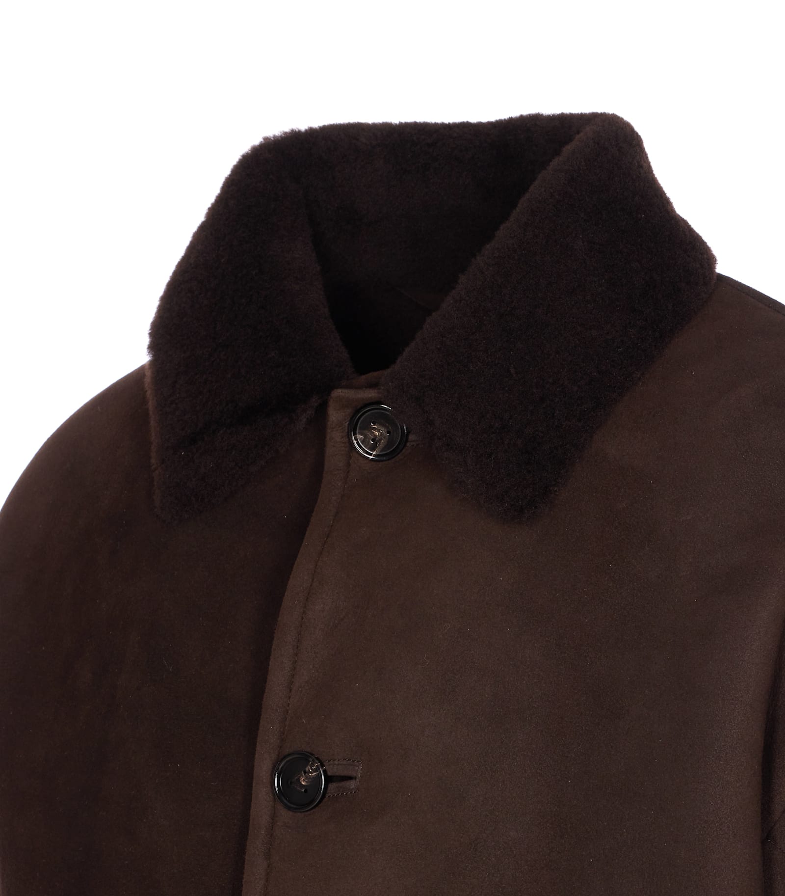 Bottega Veneta Men Merino Wool Shearling Jacket In Brown