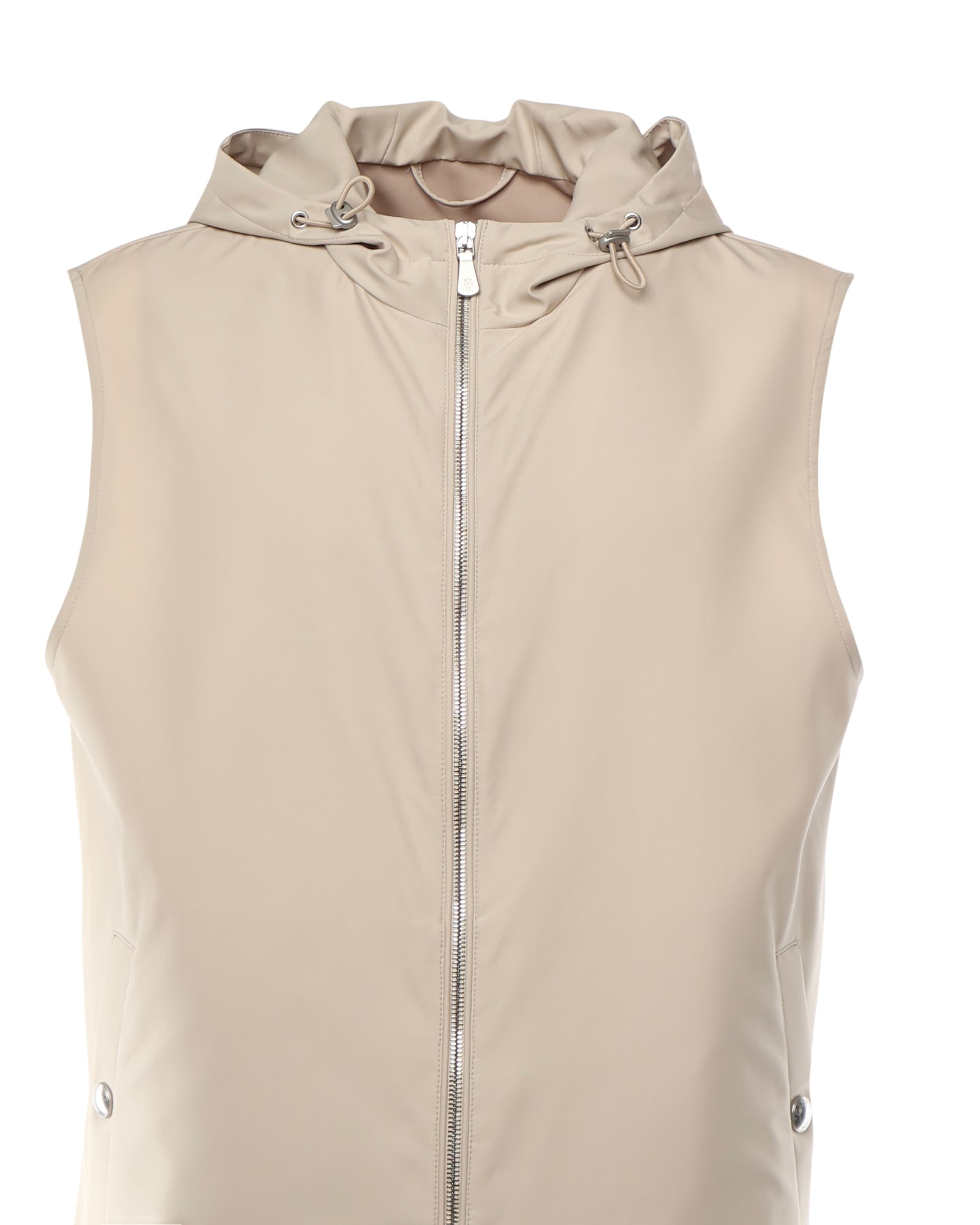 Eleventy Silk Hooded Vest In Sand