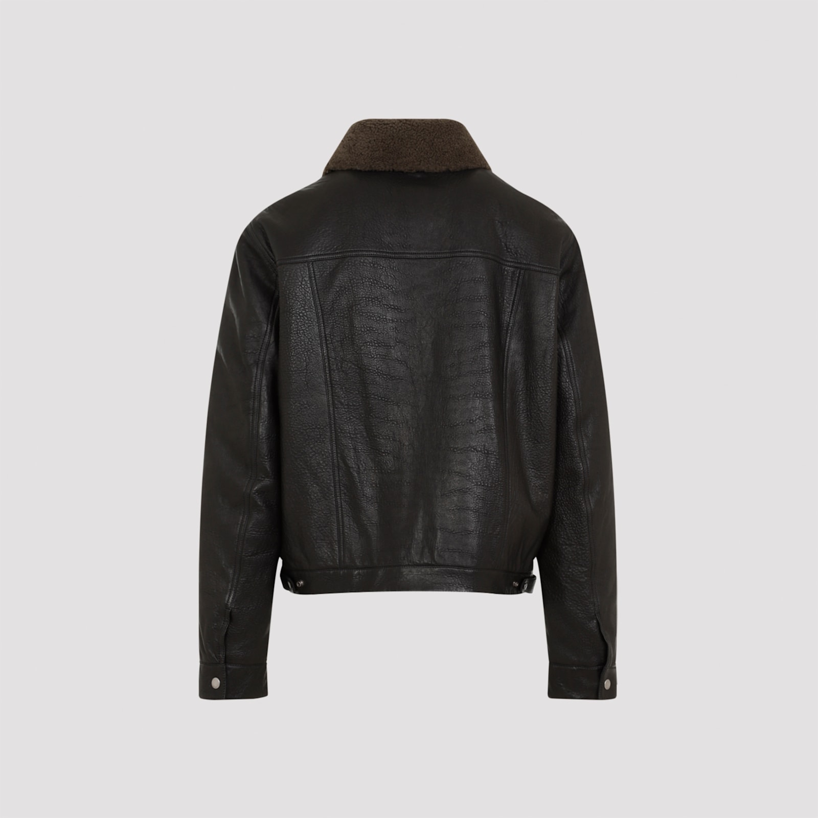 Shop Saint Laurent Lamb Leather Jacket In Noir Vert Officier