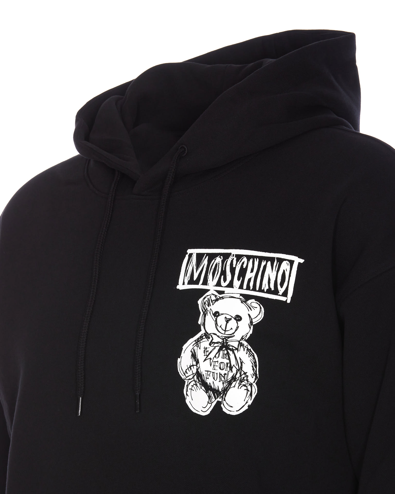 Shop Moschino Draw Teddy Bear Hoodie In Black