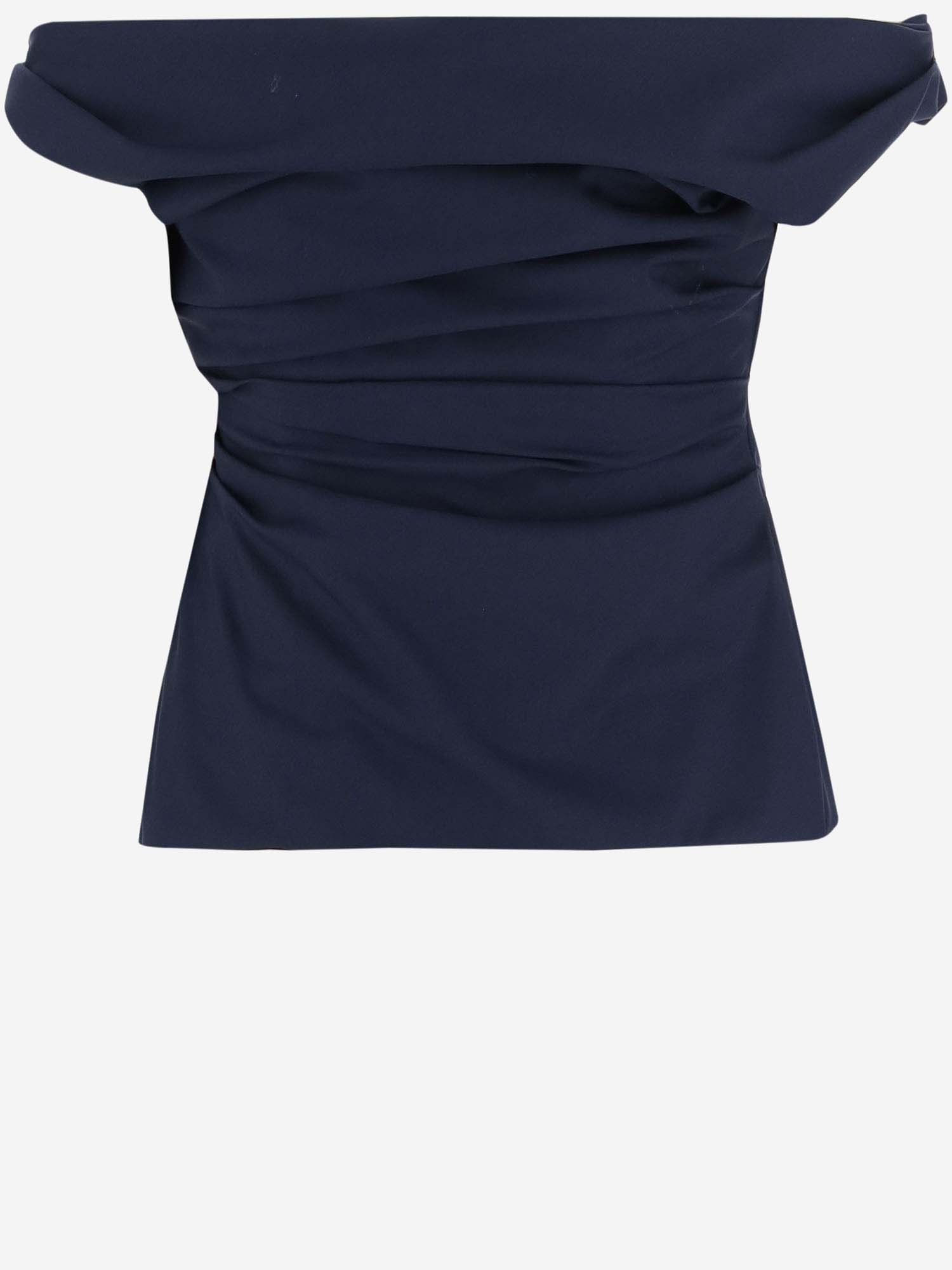 Shop Armarium Off-shoulders Wool Top In Blue