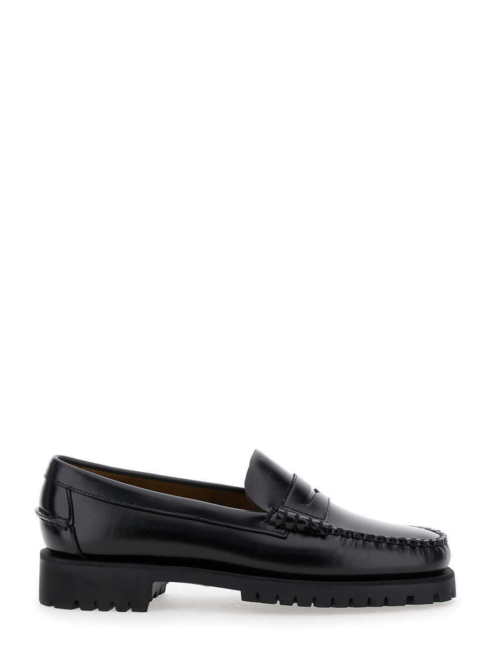 Shop Sebago Black Slip-on Loafers With Lug Sole In Leather Woman