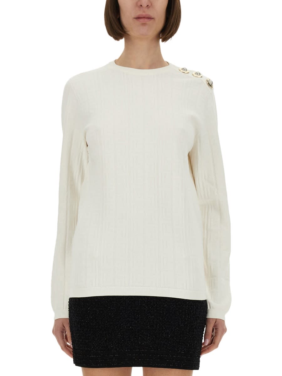 Balmain Maxi Shoulder Top Sweaters And Cardigans White In White