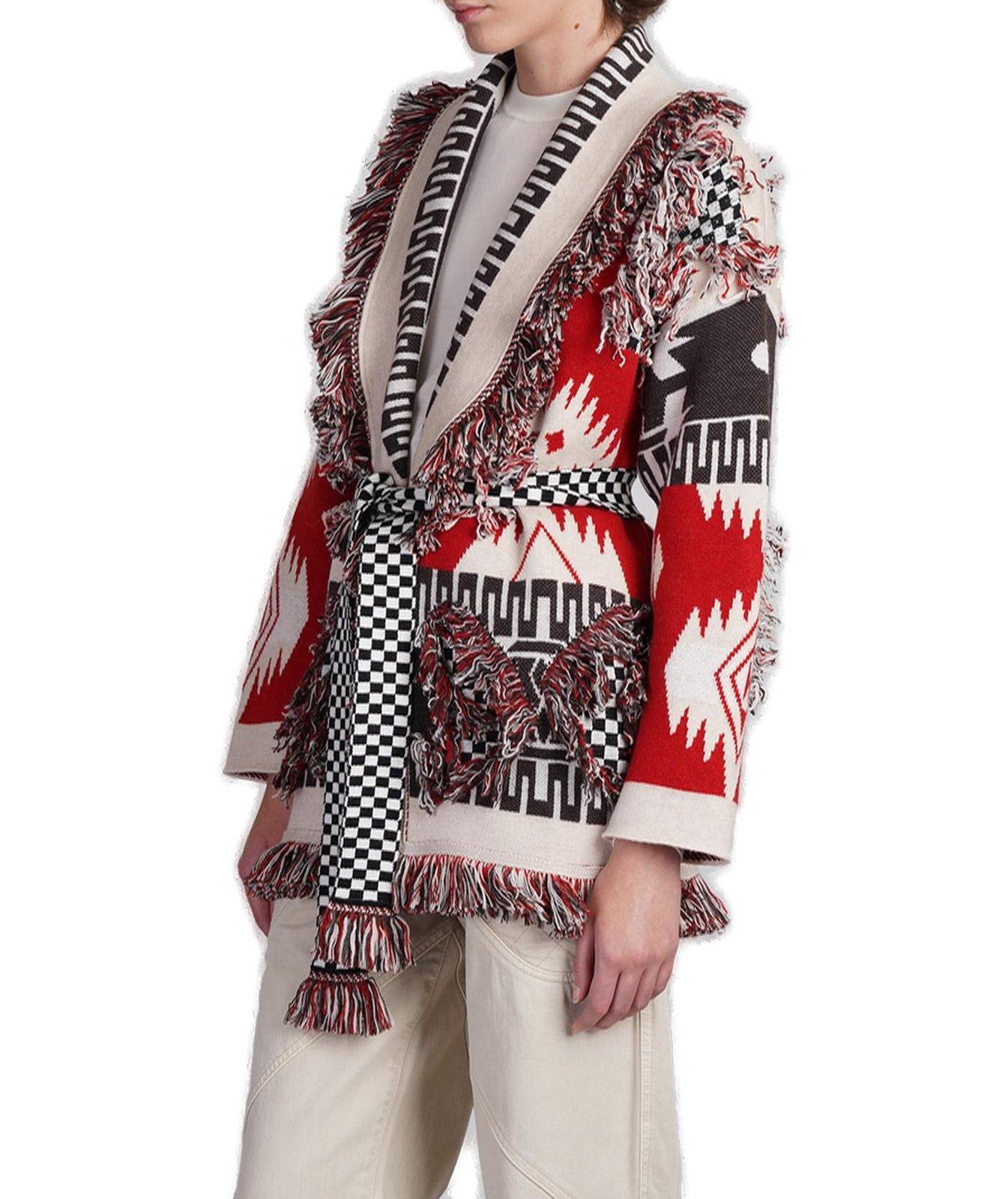 Shop Alanui Racing Icon V-neck Fringed Edge Cardigan