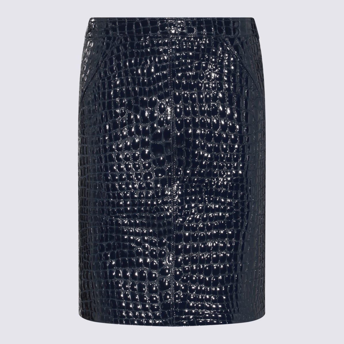 Tom Ford Black Leather Skirt In Deep Blue