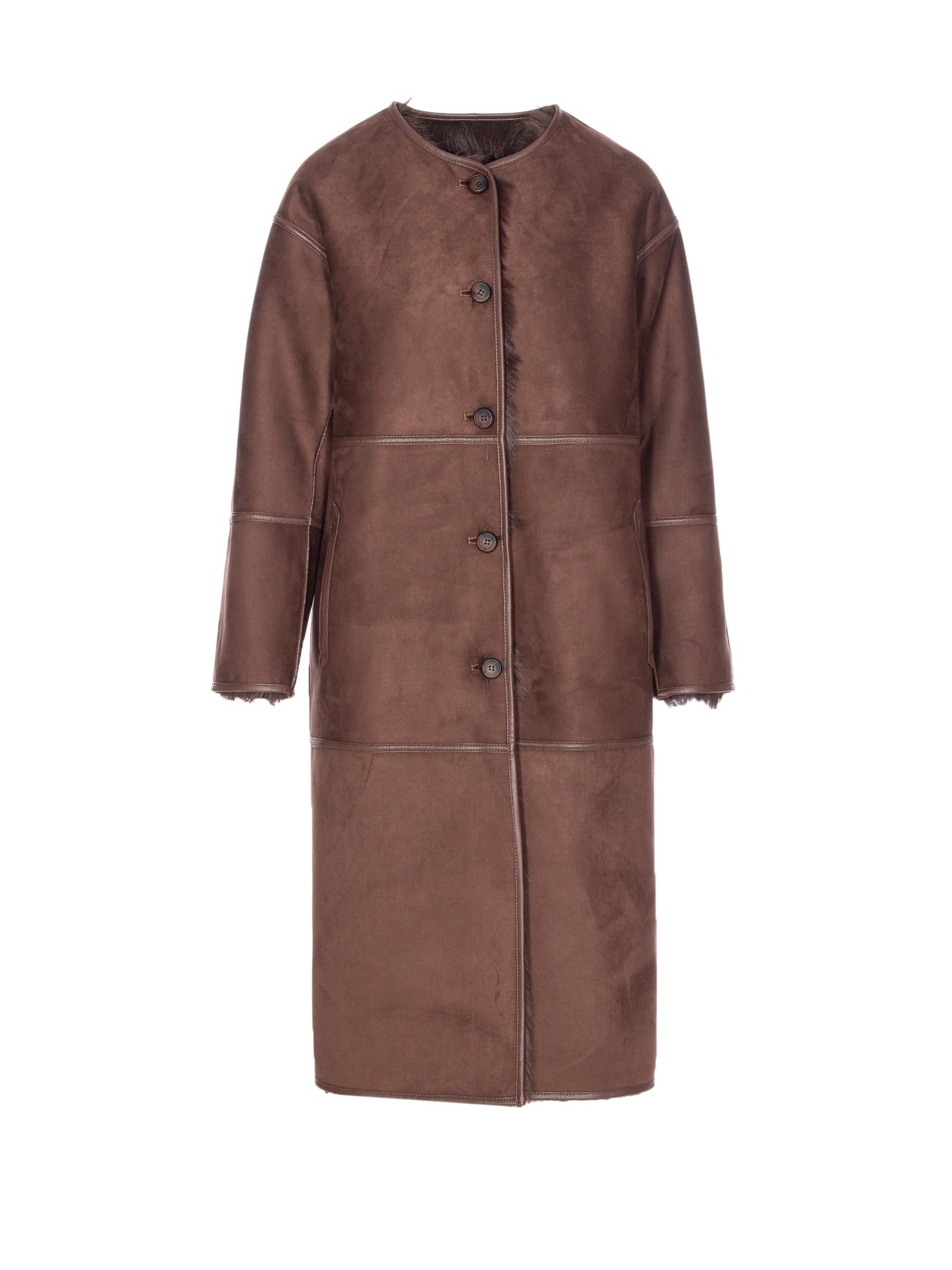 Urbancode Long Coat Faux Fur Reversible In Brown