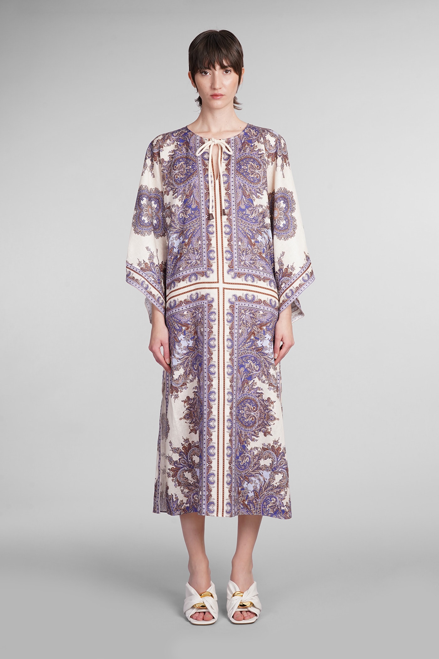 Shop Zimmermann Dress In Beige Linen