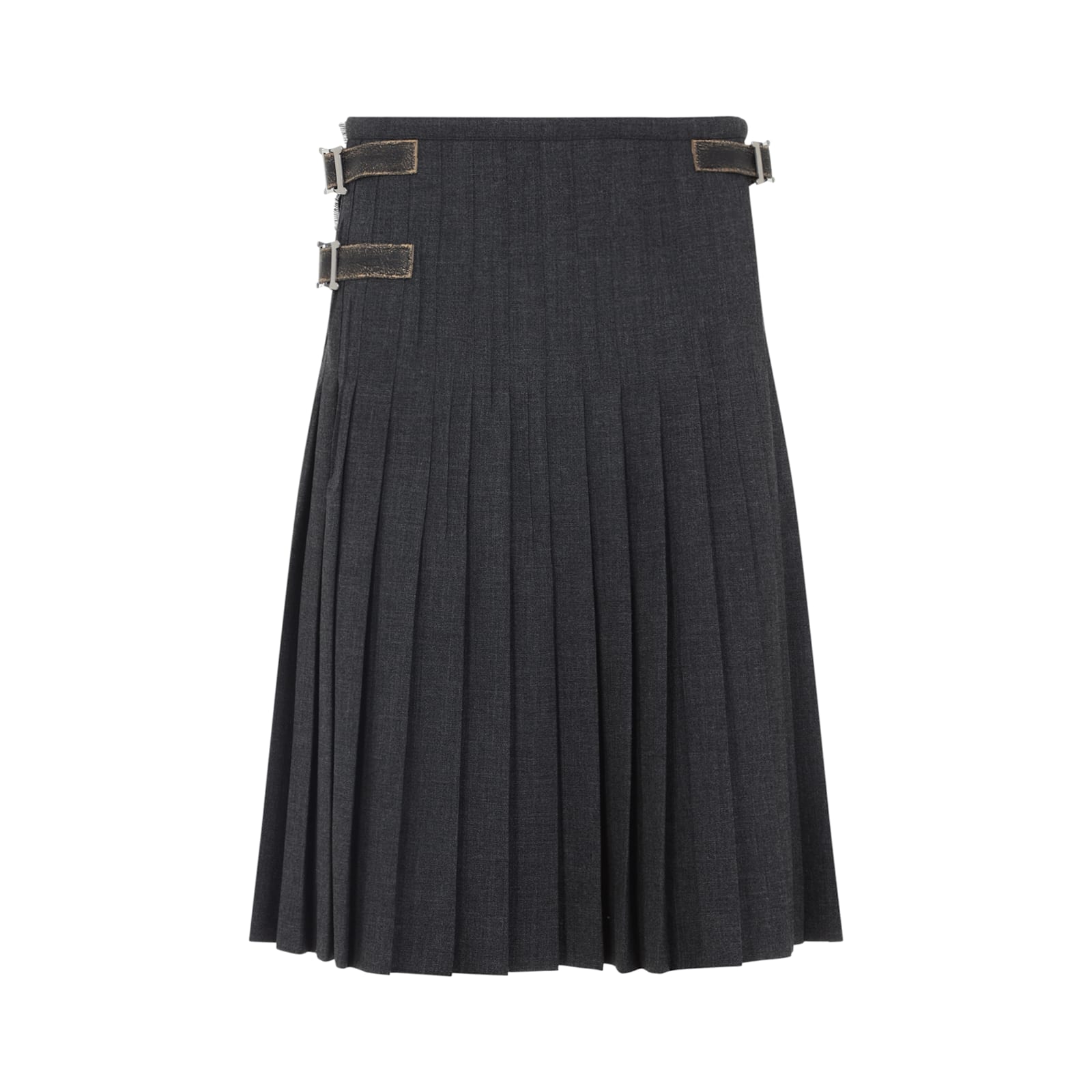 Prada Grey Virgin Wool Midi Skirt In Gray