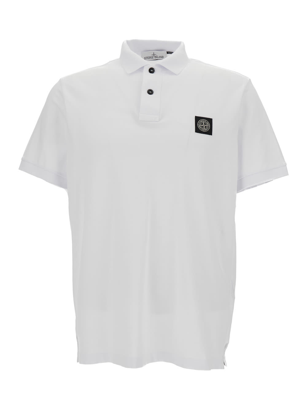White Polo Shirt With Logo Patch In Stretch Cotton Man