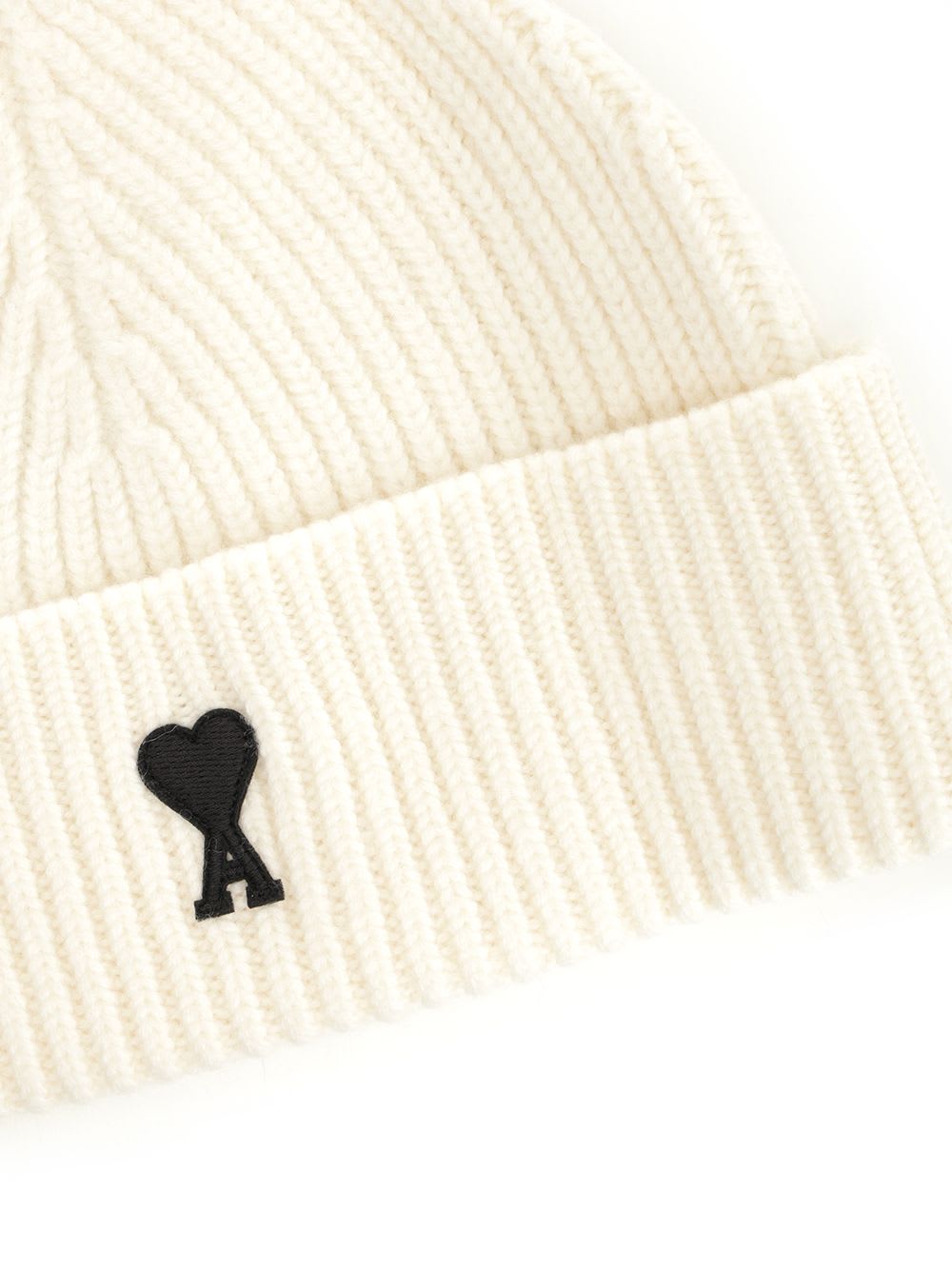 Ami Alexandre Mattiussi Merino Wool Logo Beanie In Neutral