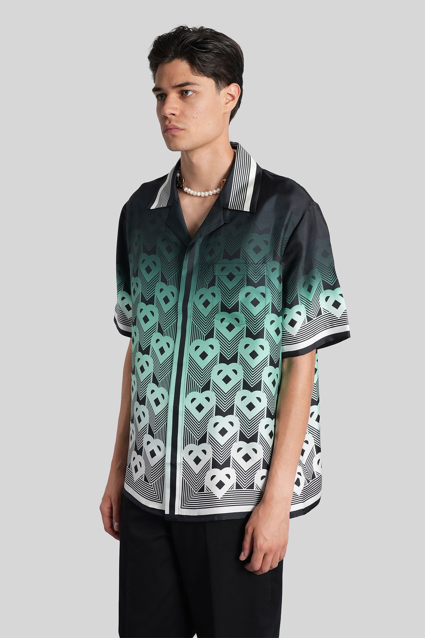 Casablanca Men Gradient Monogram Short Sleeve Silk Shirt In Green