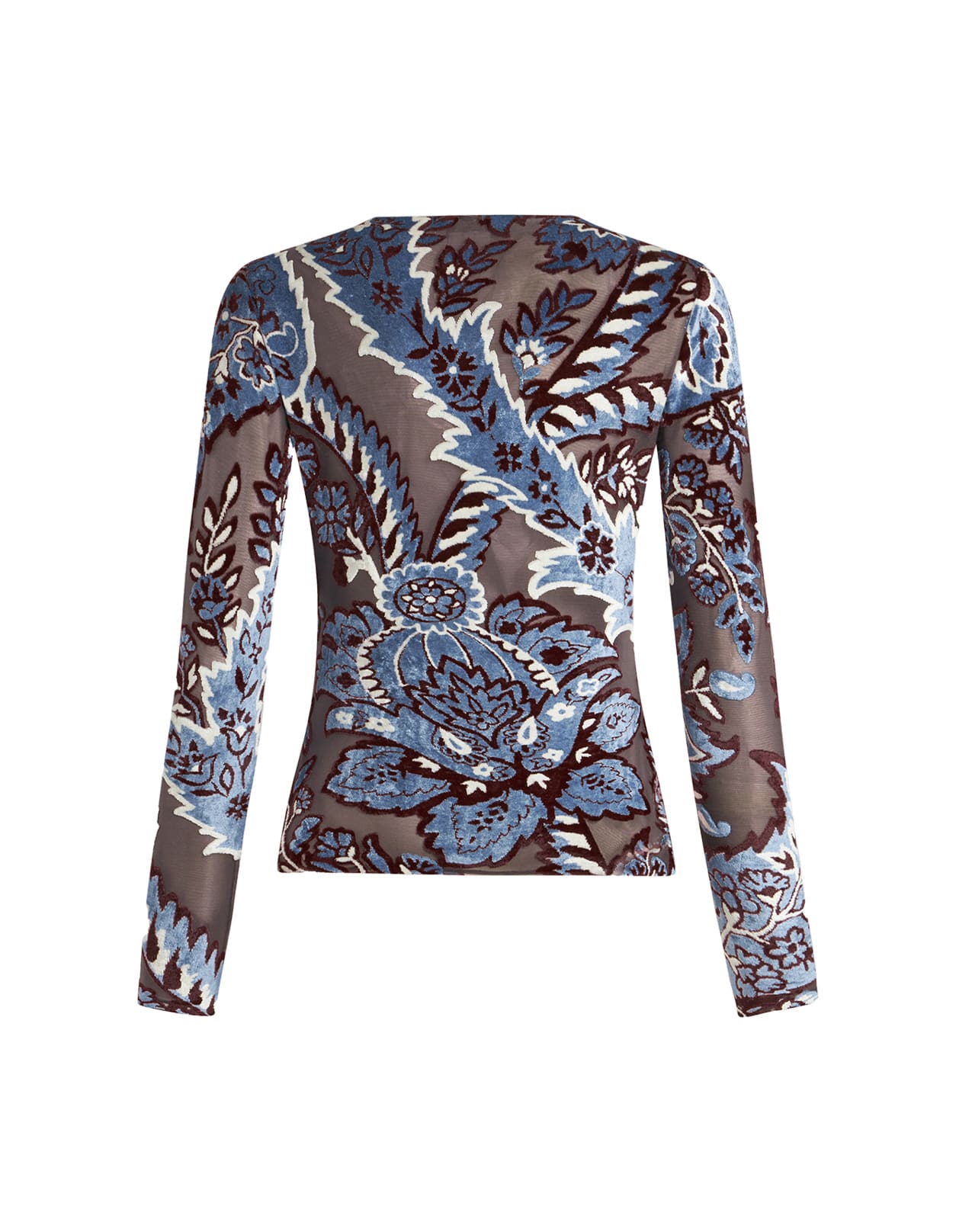 Shop Etro Blue Velvet Jacquard Tulle Top