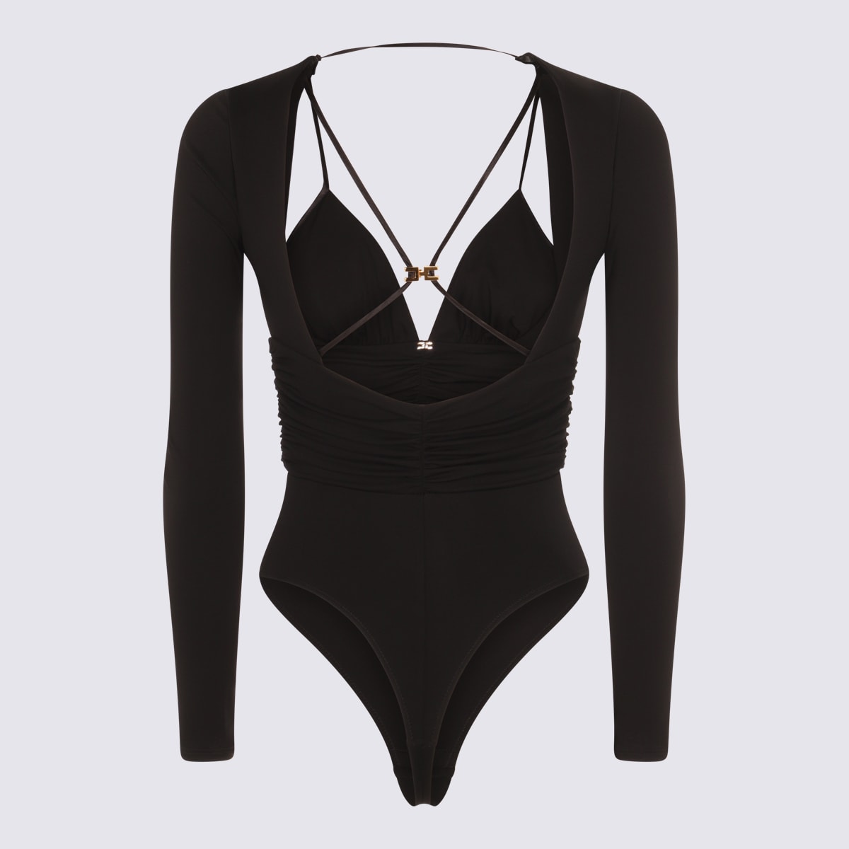 Elisabetta Franchi Long-sleeve Ruched Bodysuit In Black