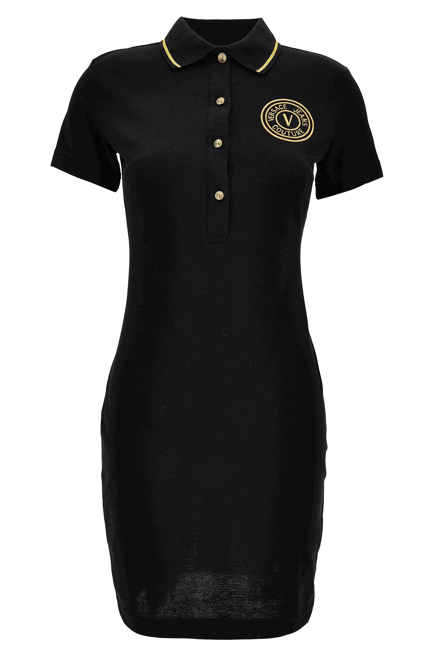 Versace Jeans Couture Embroidered-logo Polo Mini Dress In Black