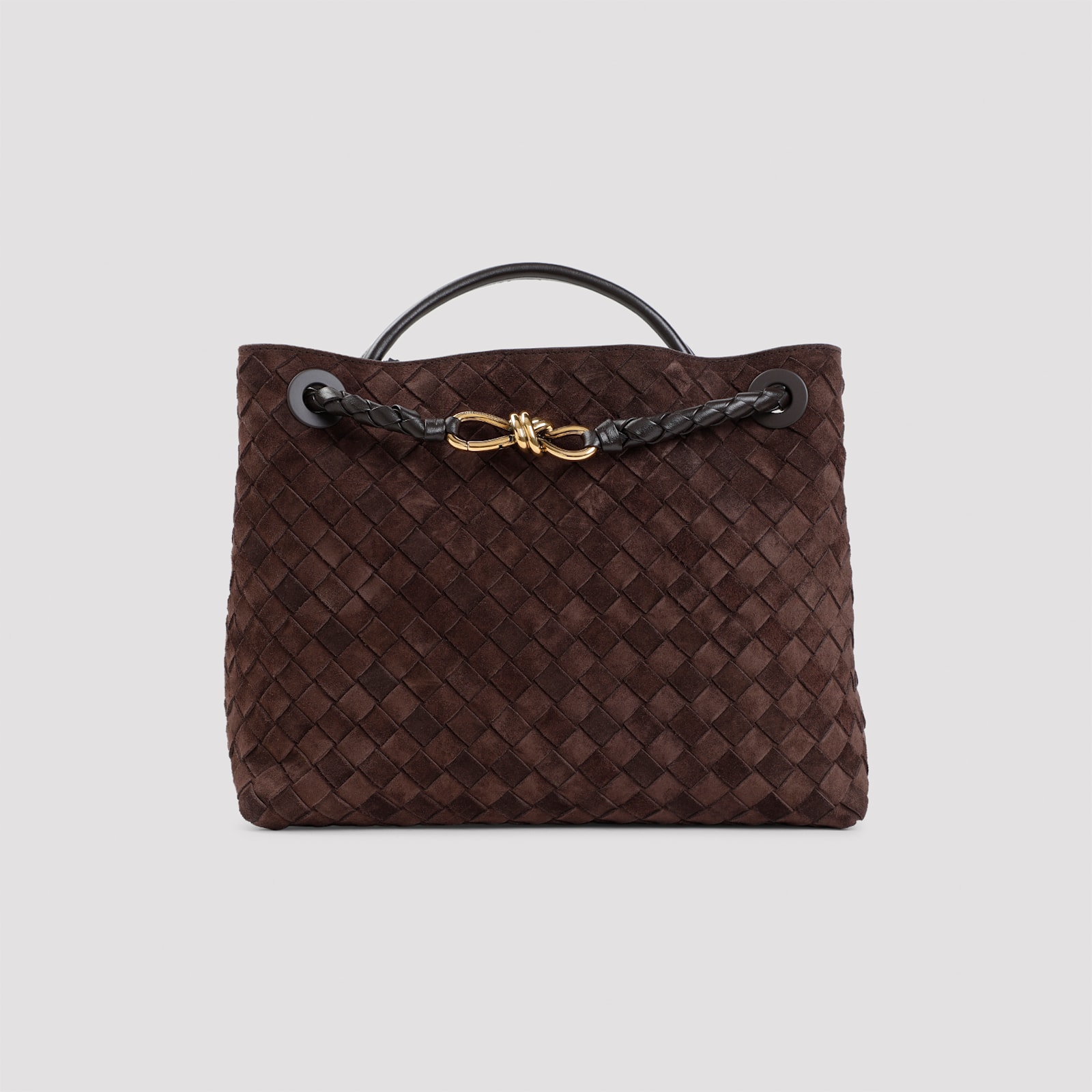 Bottega Veneta Andiamo Medium Suede Bag In Gold