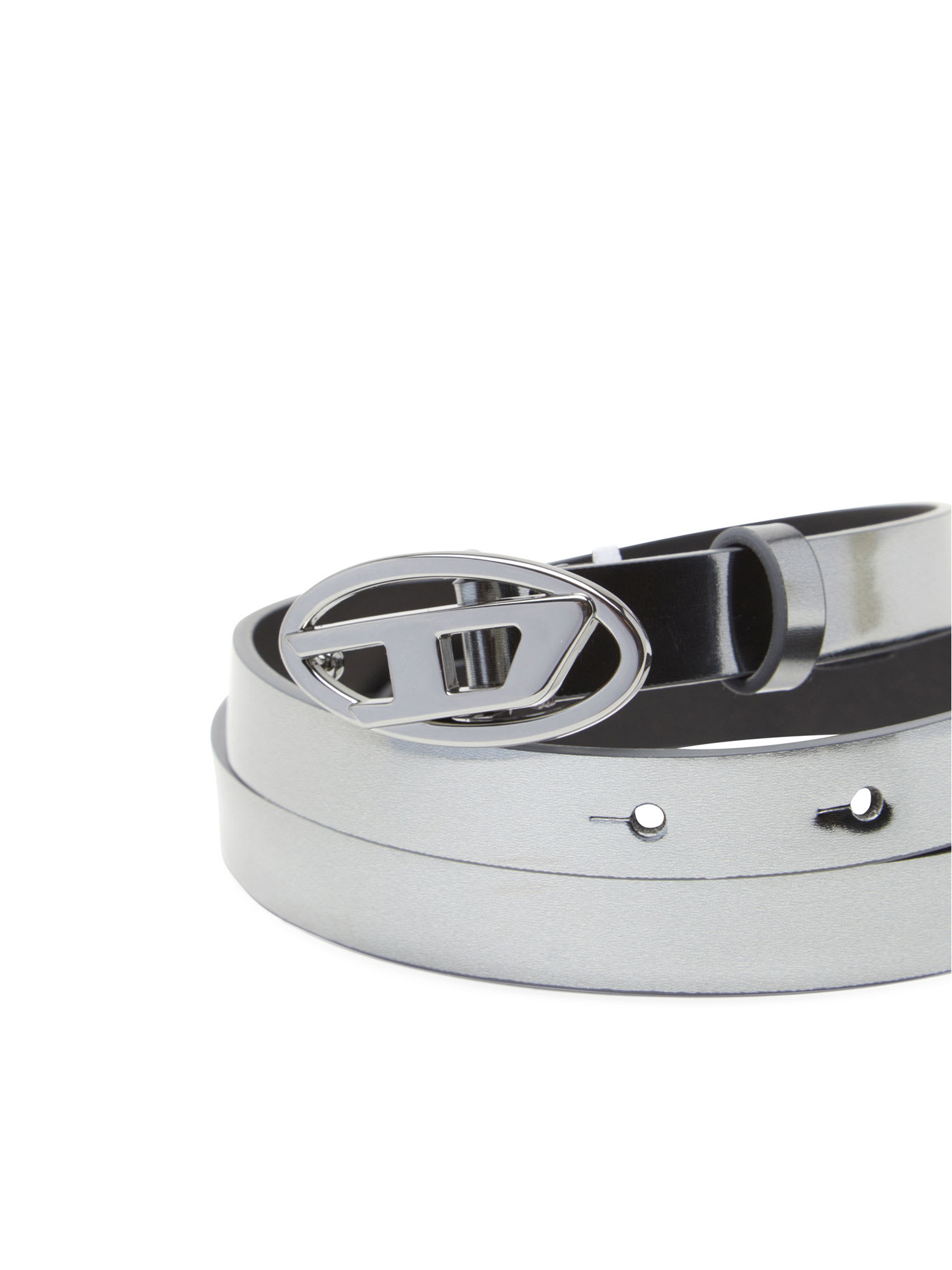 Diesel Metallic Finish Leather Belt With Oval-d Buckle In Neutral