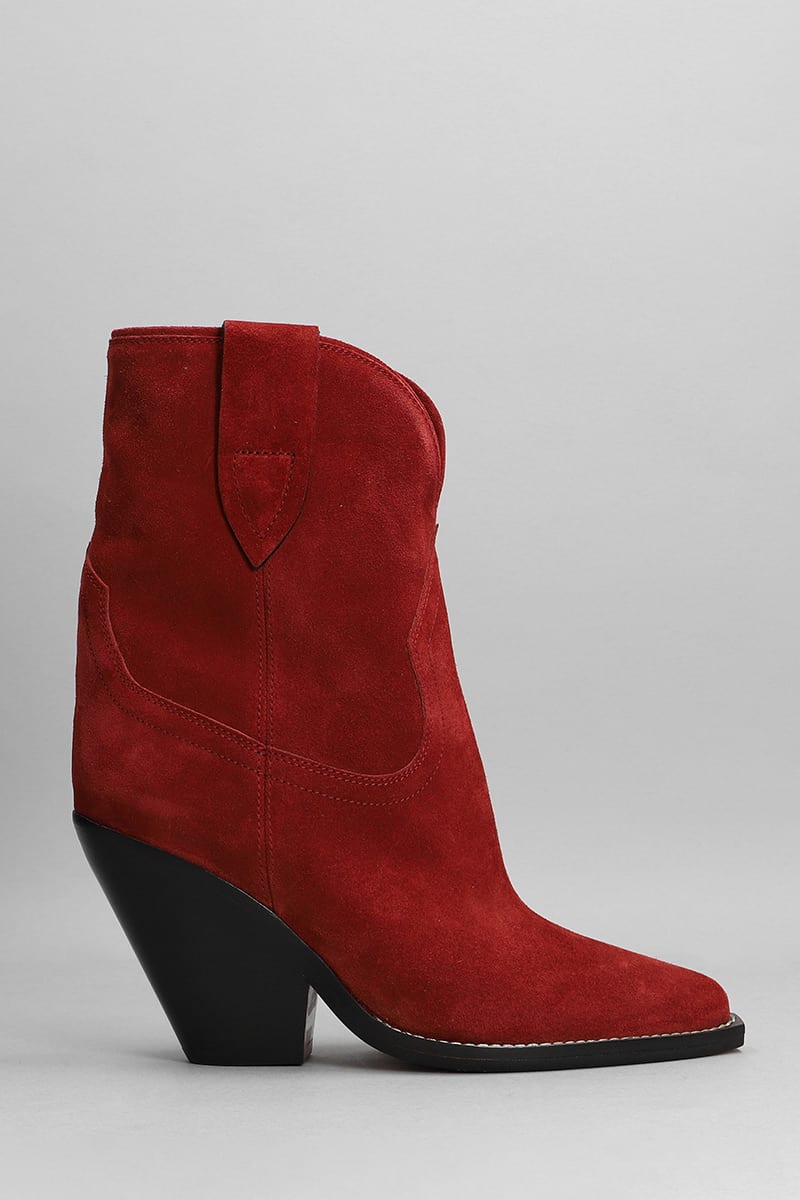 Isabel Marant Leyane Texan Ankle Boots In Bordeaux Suede