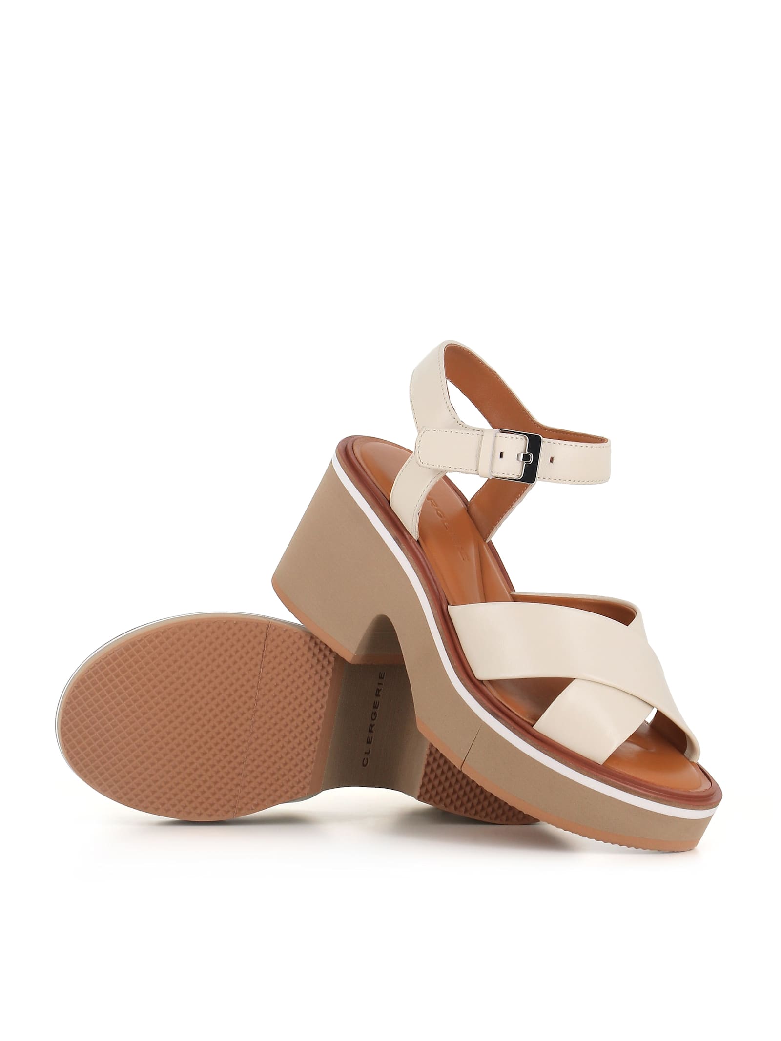Clergerie Plateausandalen Charline Aus Leder In Cream