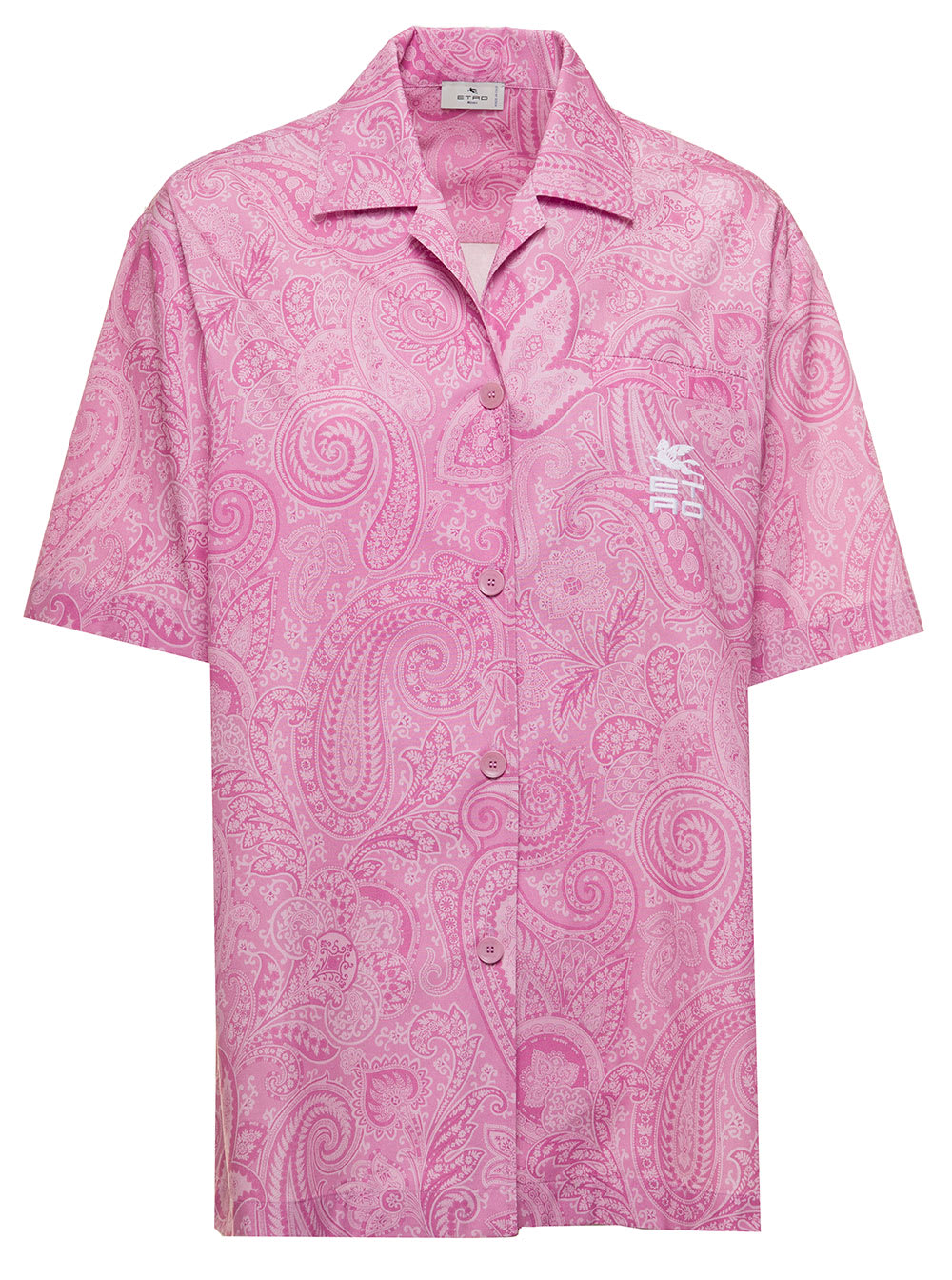 Etro Womans Cotton Pink Pailsey Printed Bowling Shirt
